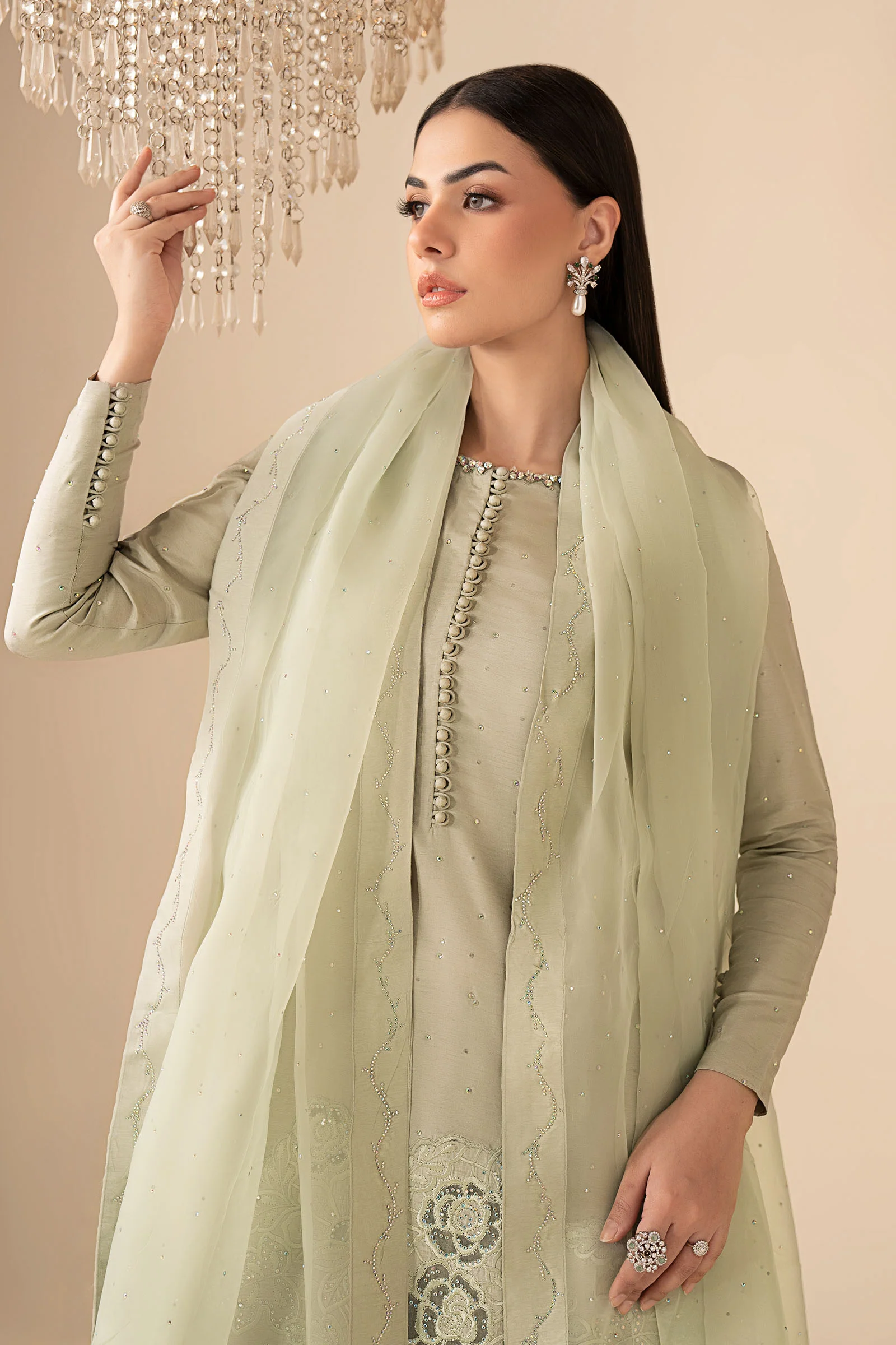 3 Piece Embellished Raw Silk Suit - Image 2