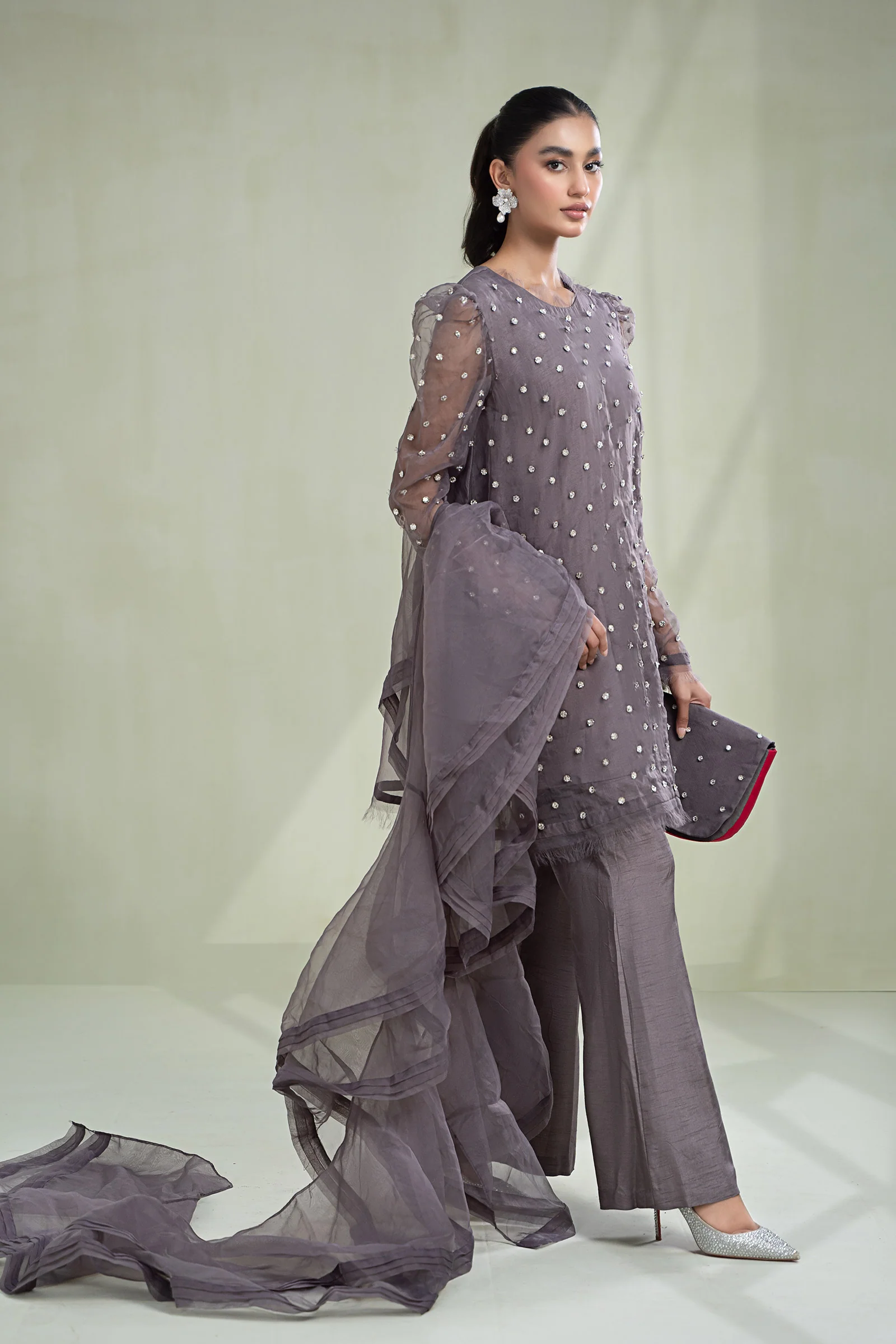 3 Piece Dyed Organza Suit - Image 4
