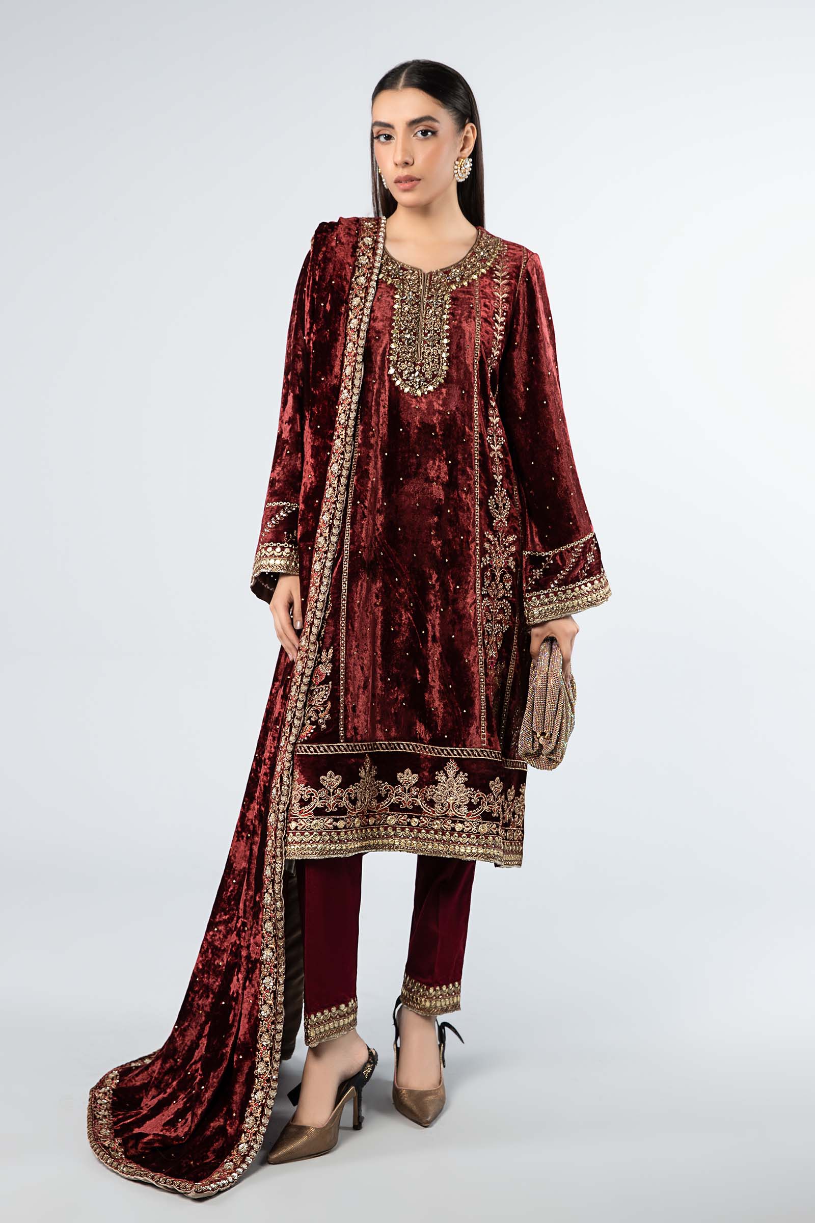 3 Piece Embroidered Velvet Suit