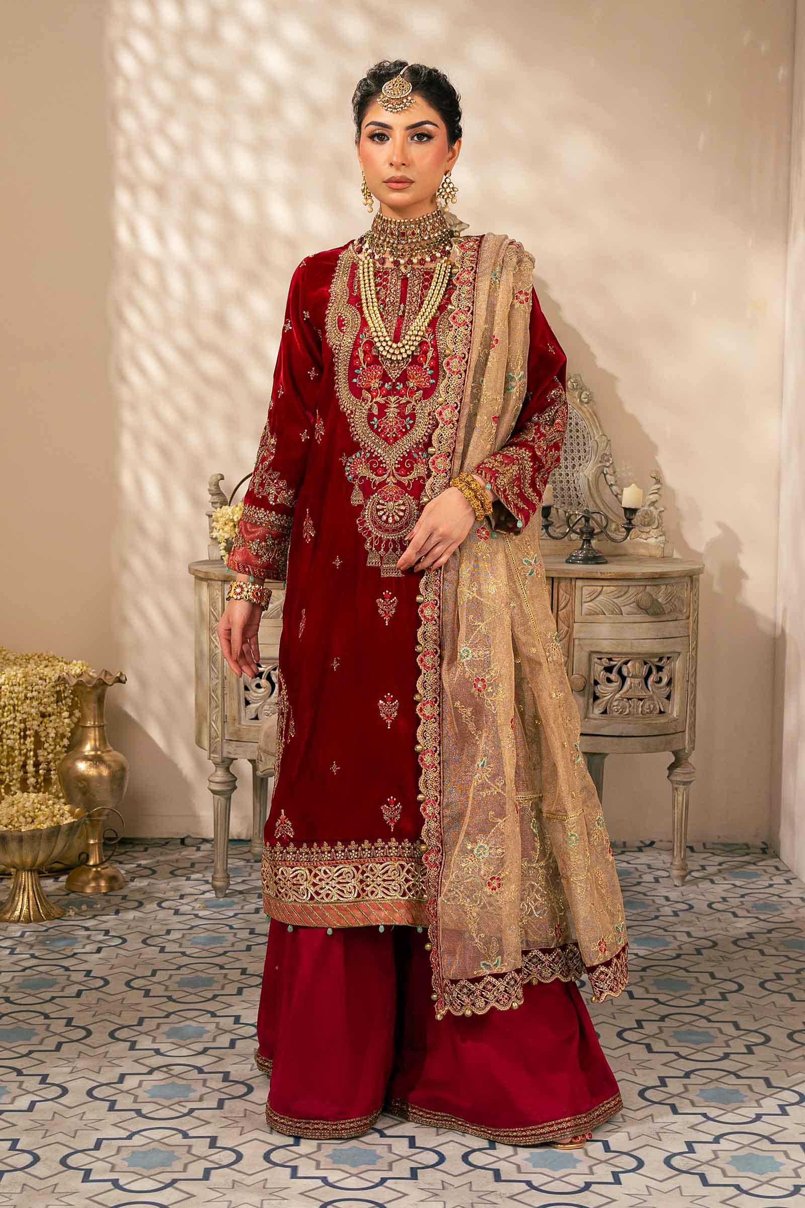 3 Piece Embroidered Velvet Suit