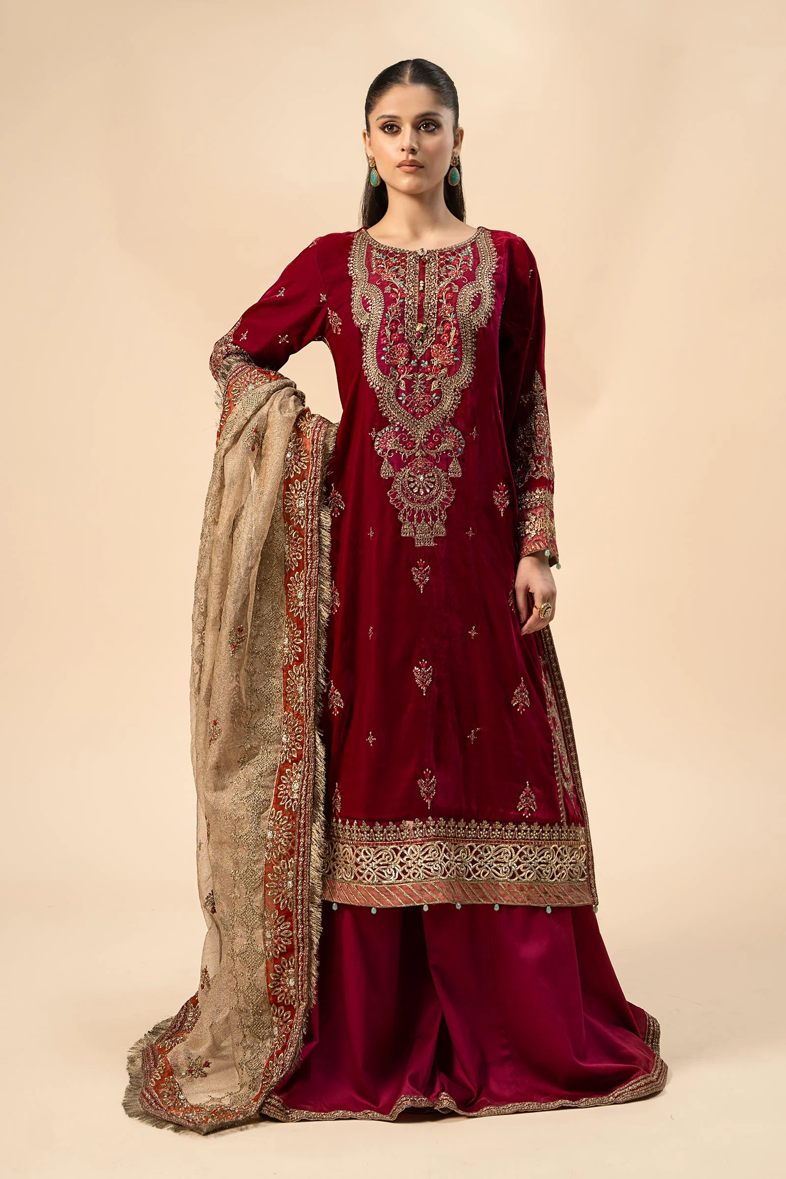 3 Piece Embroidered Velvet Suit - Image 8