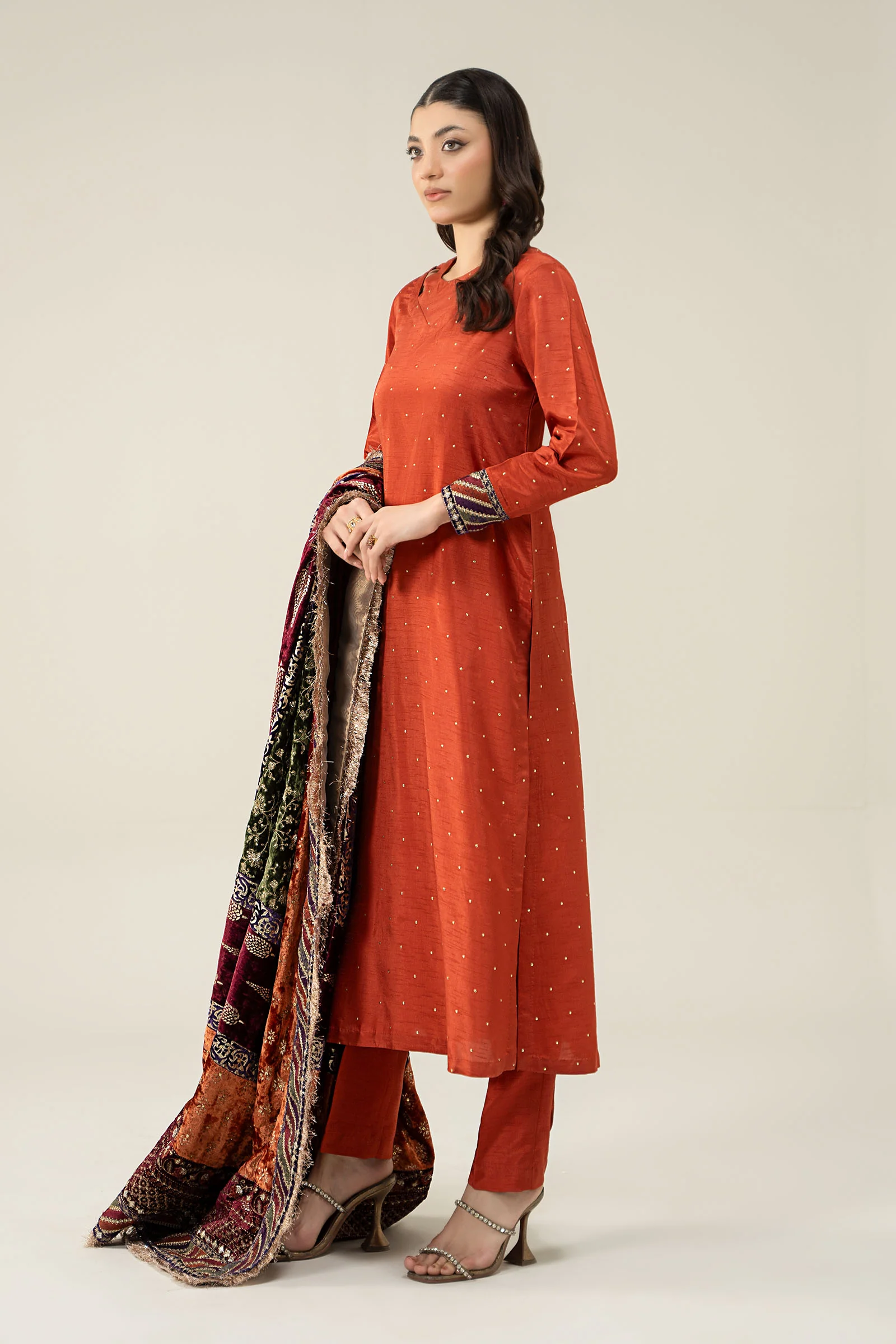 3 Piece Embroidered Raw Silk Suit - Image 3