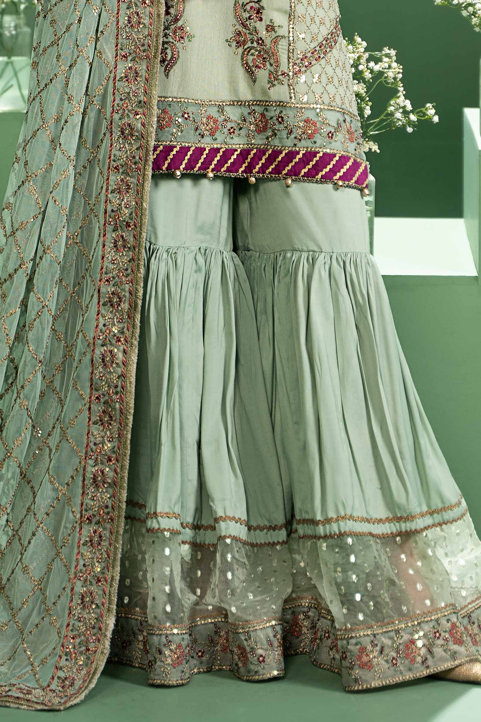 3 Piece Embroidered Silk Cotton Net Suit - Image 3