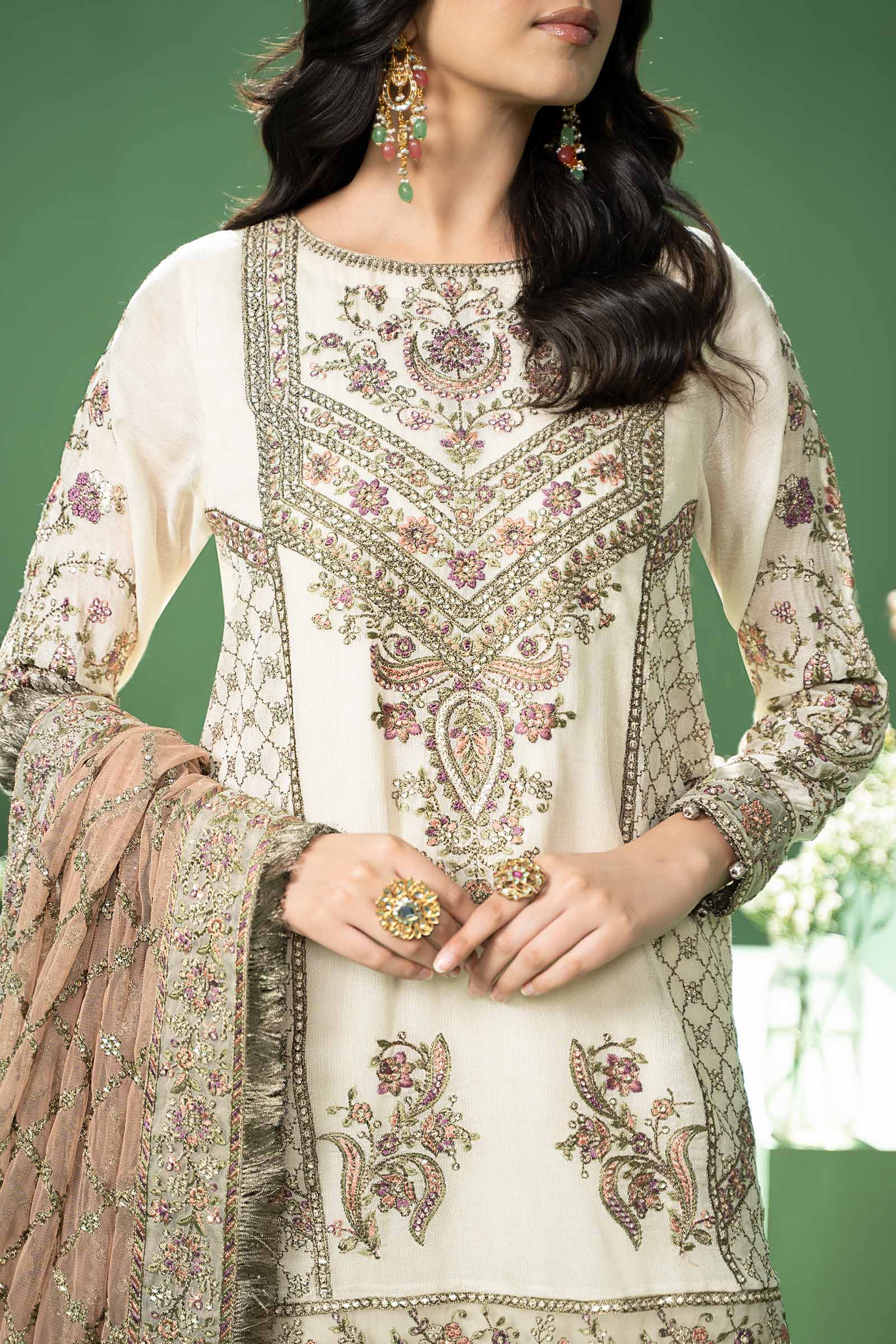 3 Piece Embroidered Silk Cotton Net Suit - Image 3
