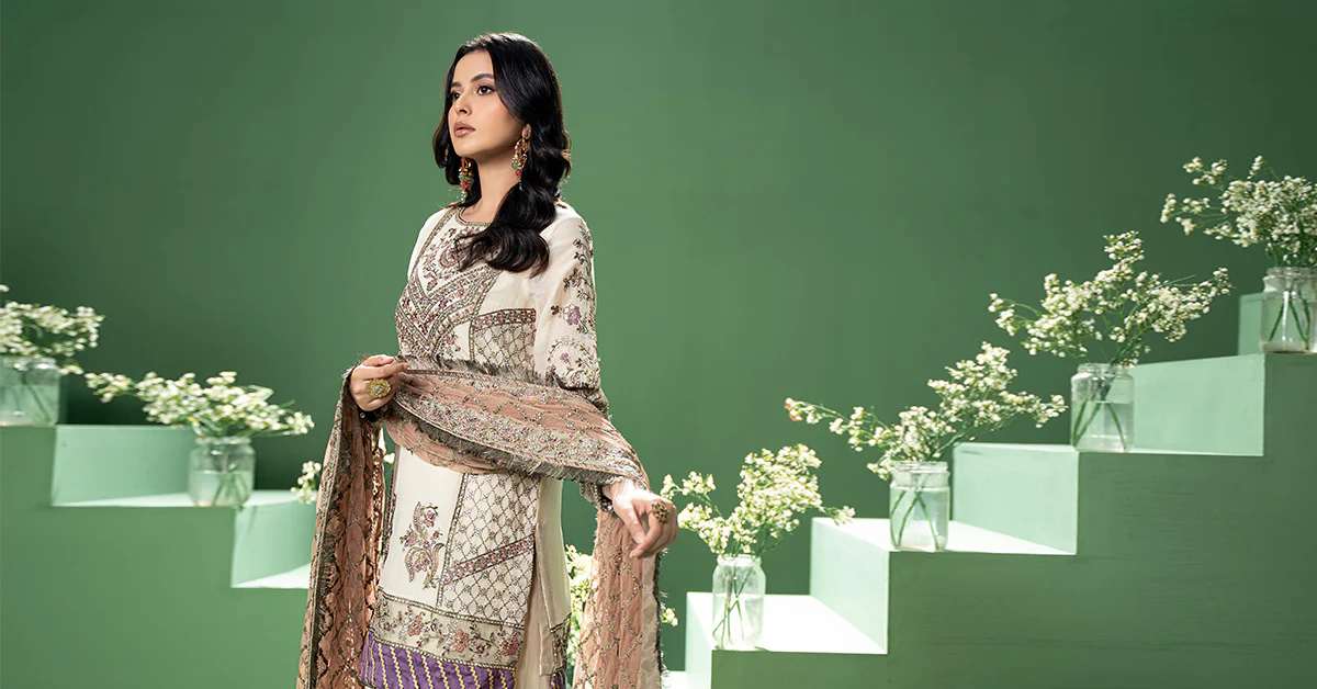3 Piece Embroidered Silk Cotton Net Suit - Image 7