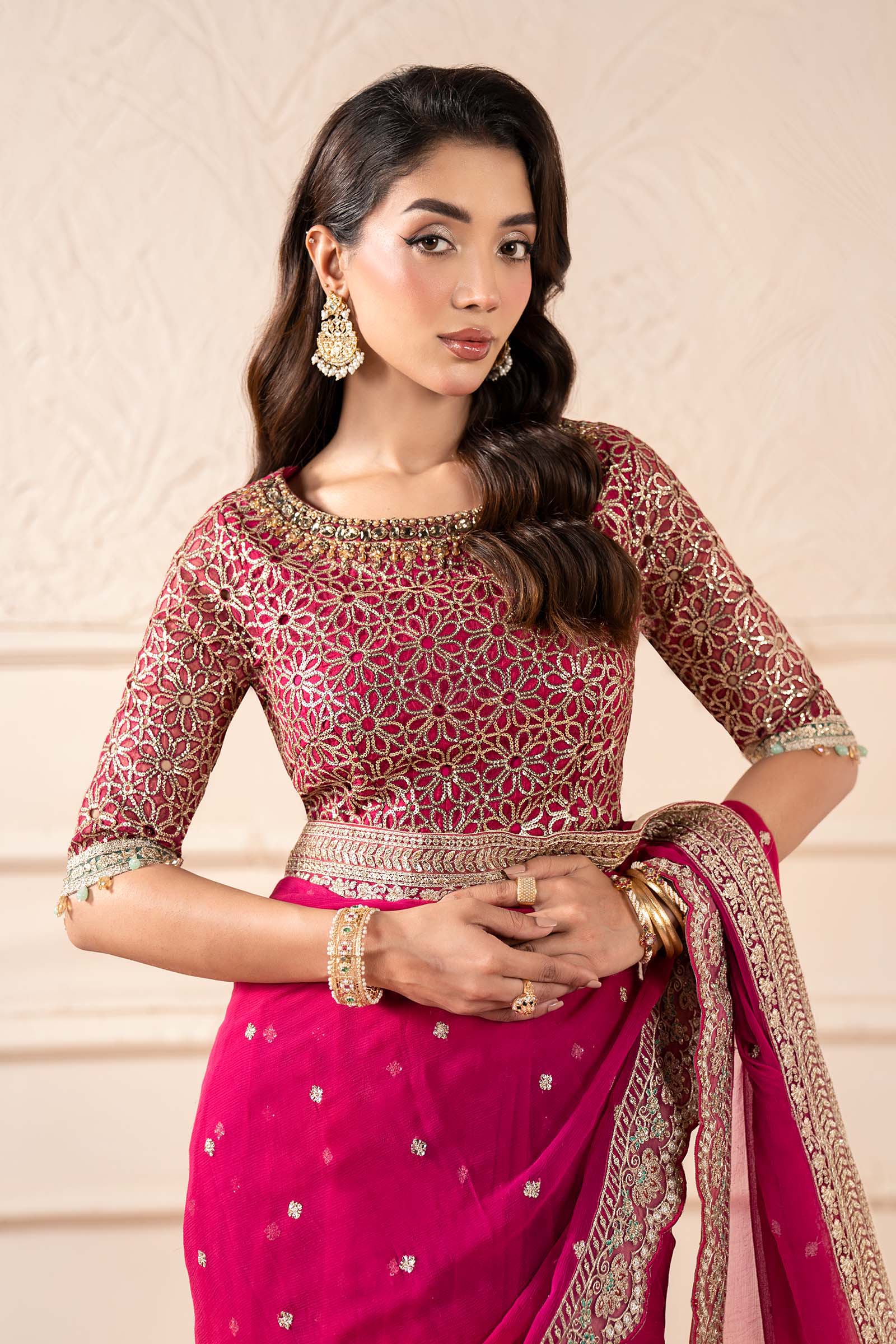 Embroidered Chiffon Saree - Image 2
