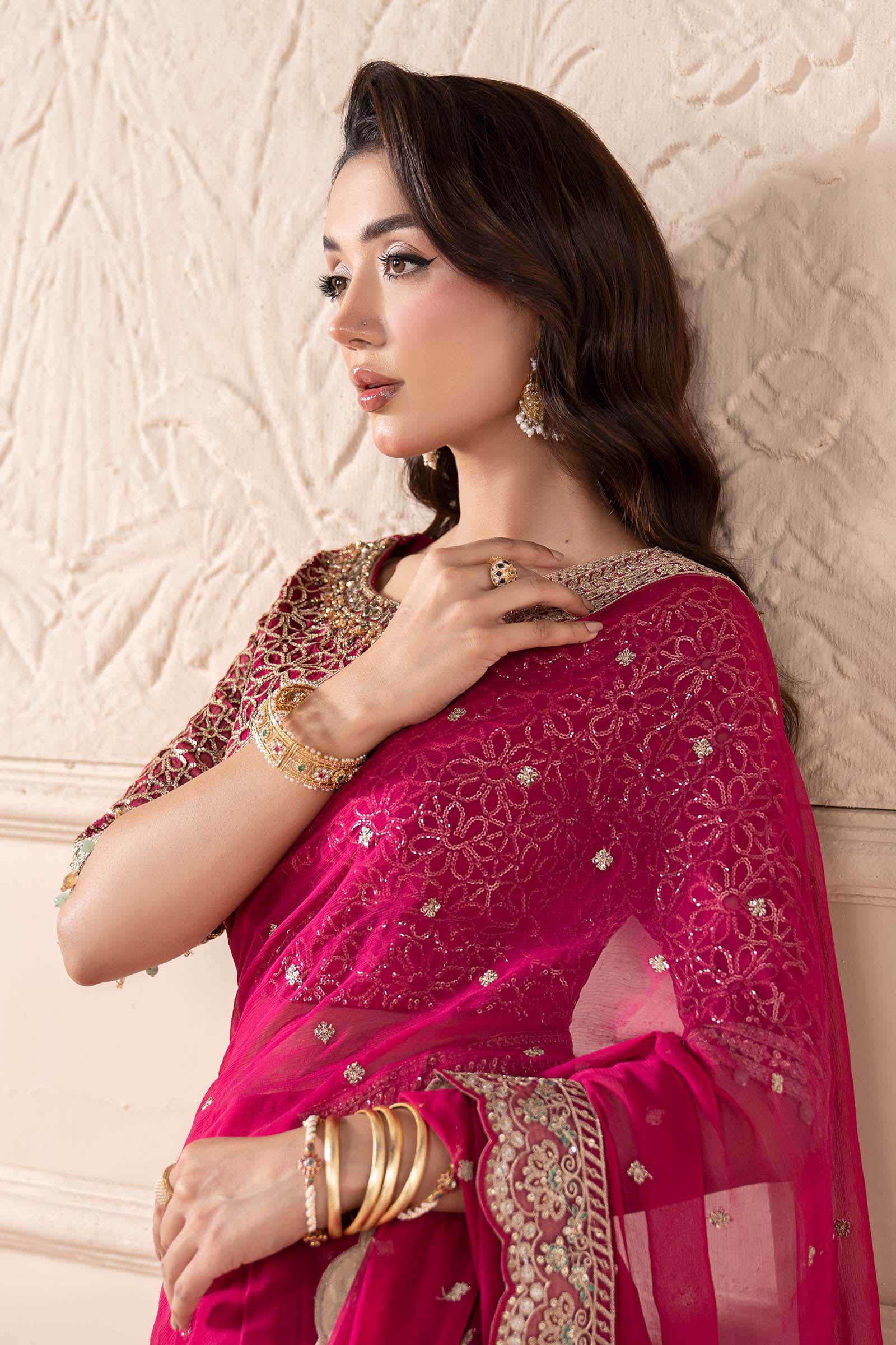 Embroidered Chiffon Saree - Image 3