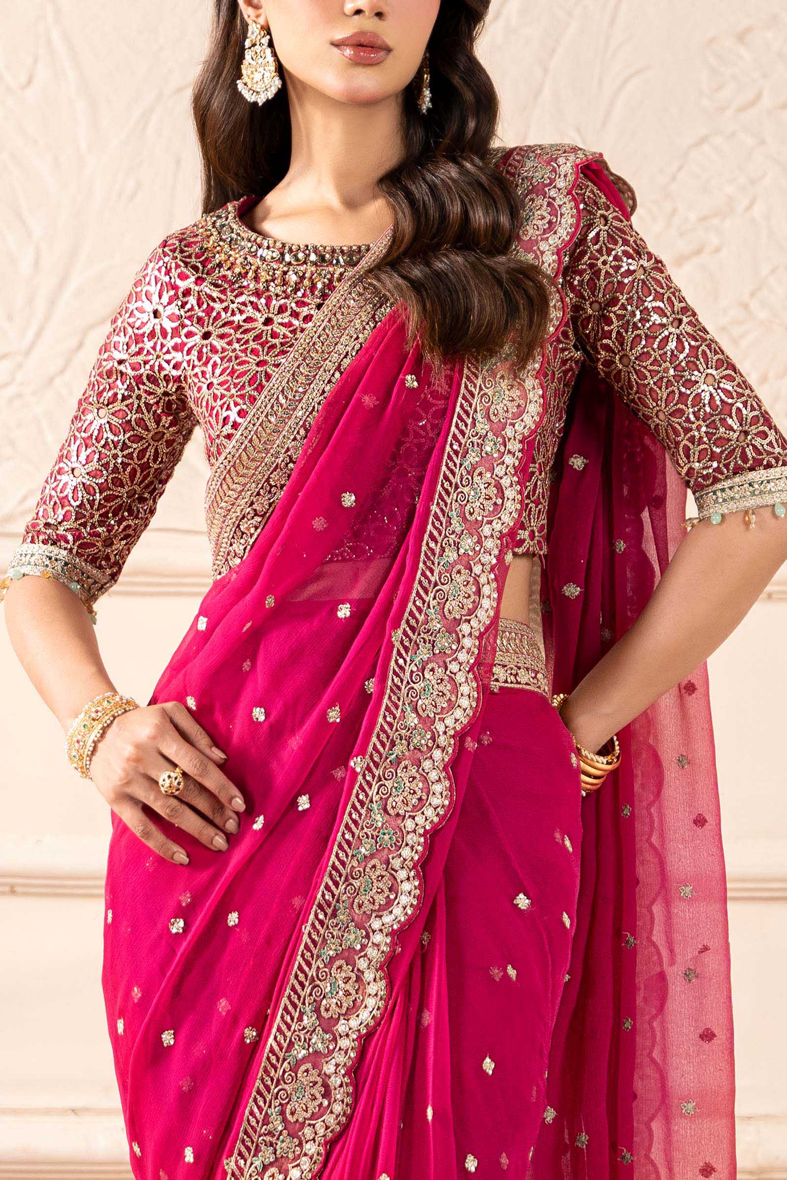 Embroidered Chiffon Saree - Image 4