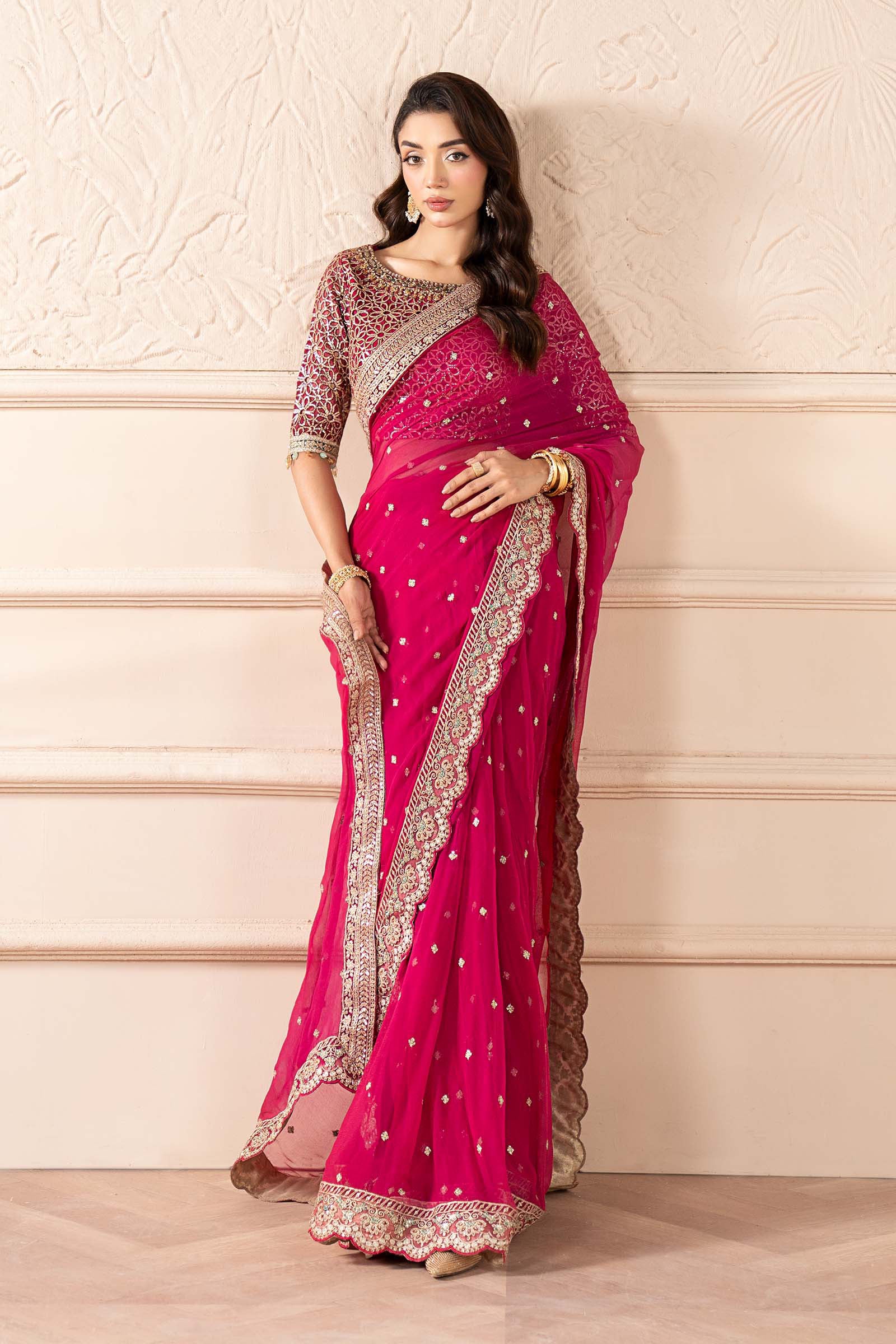 Embroidered Chiffon Saree - Image 7