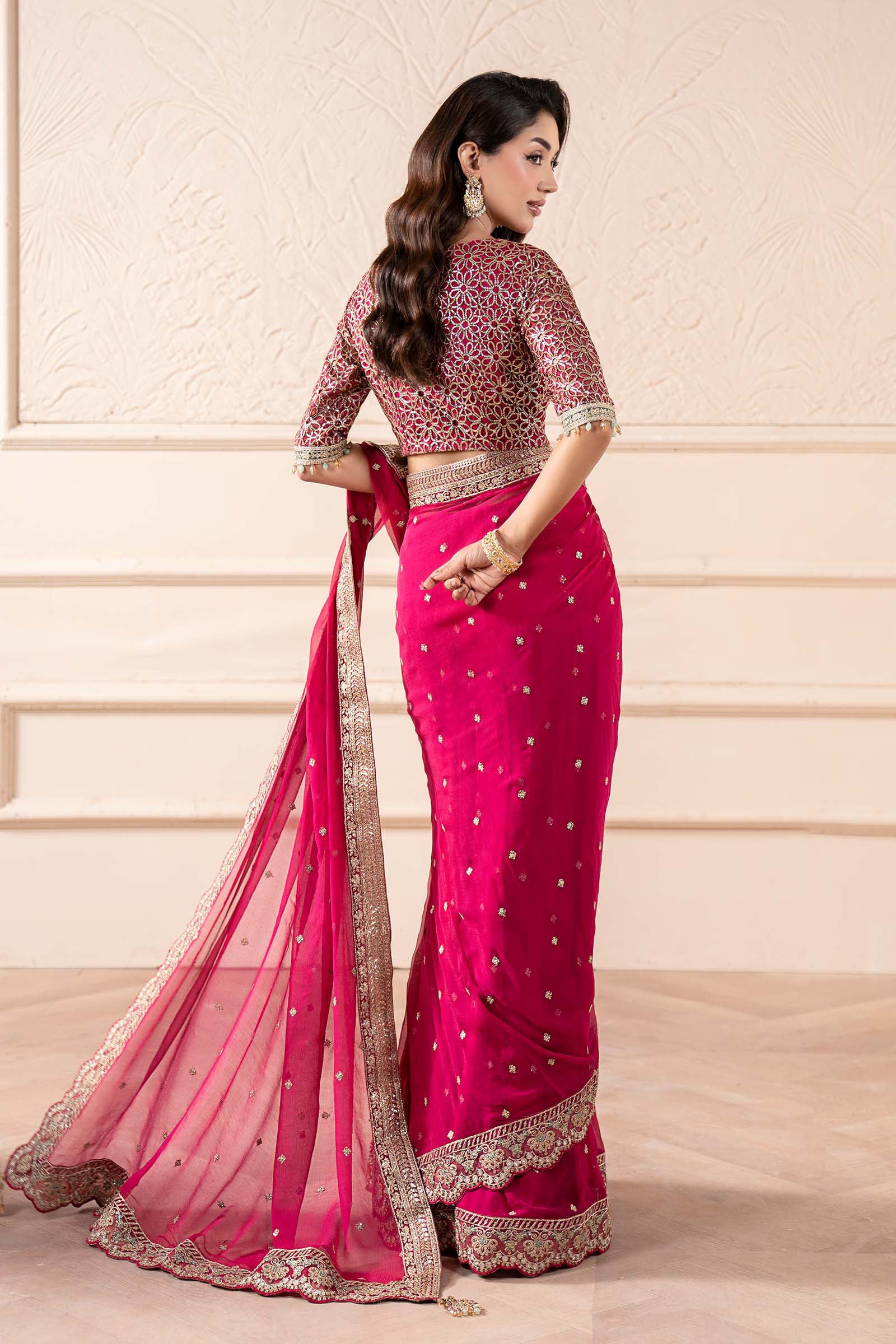 Embroidered Chiffon Saree - Image 9