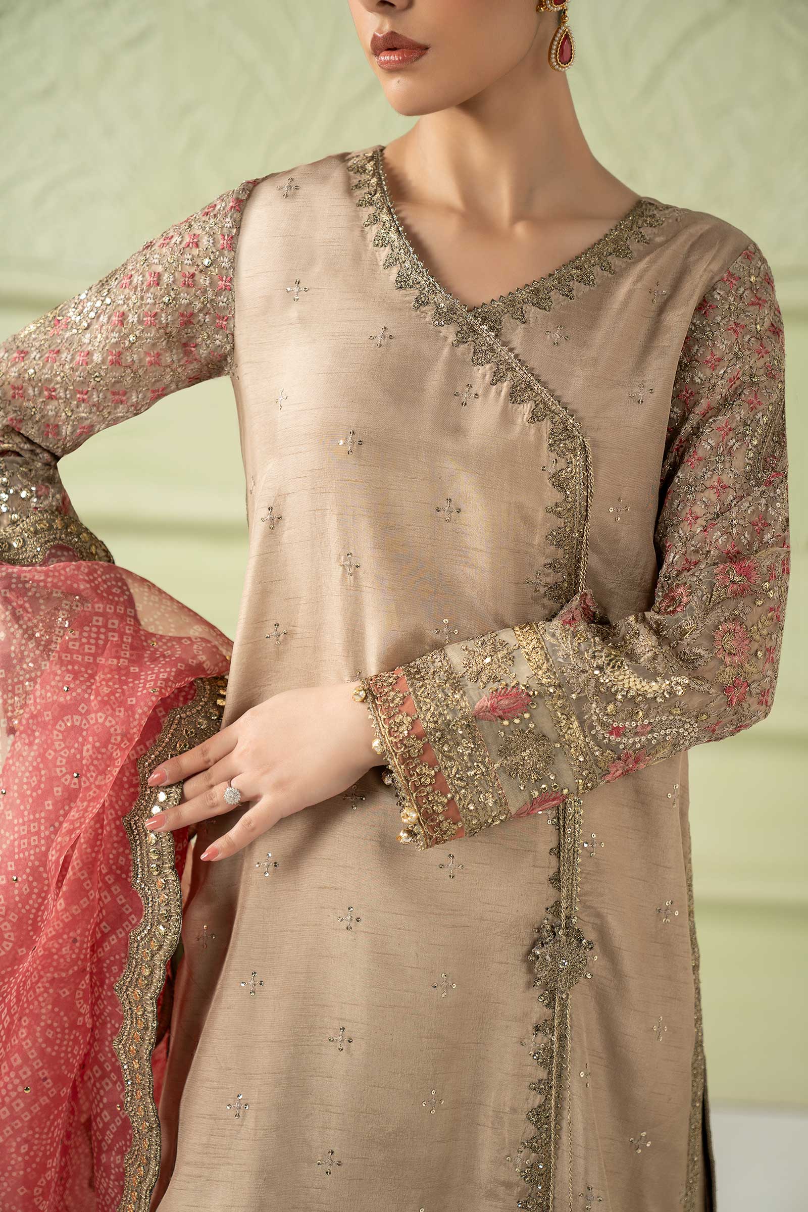 3 Piece Embroidered Raw Silk Suit - Image 3