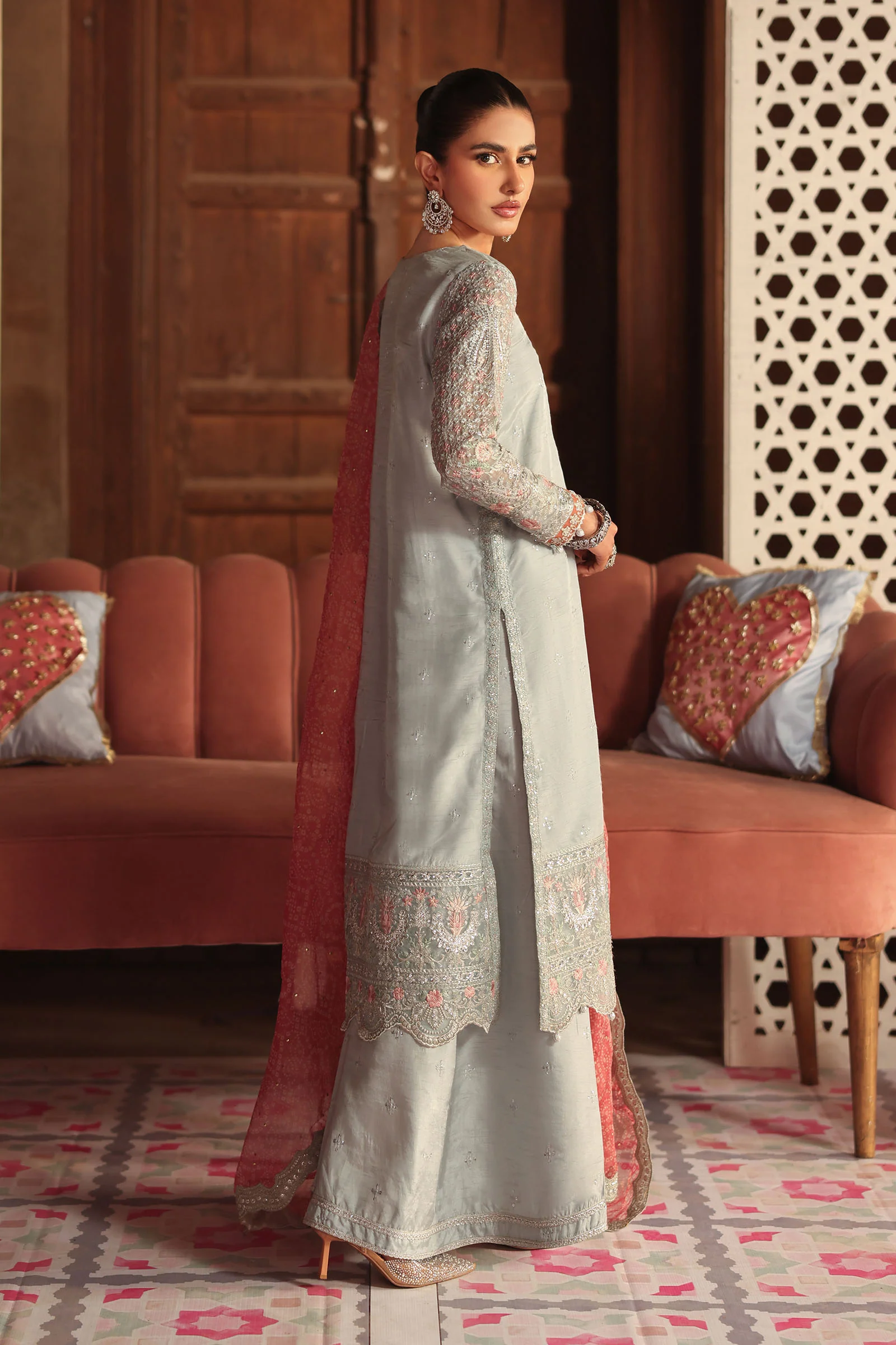3 Piece Embroidered Raw Silk Suit - Image 11