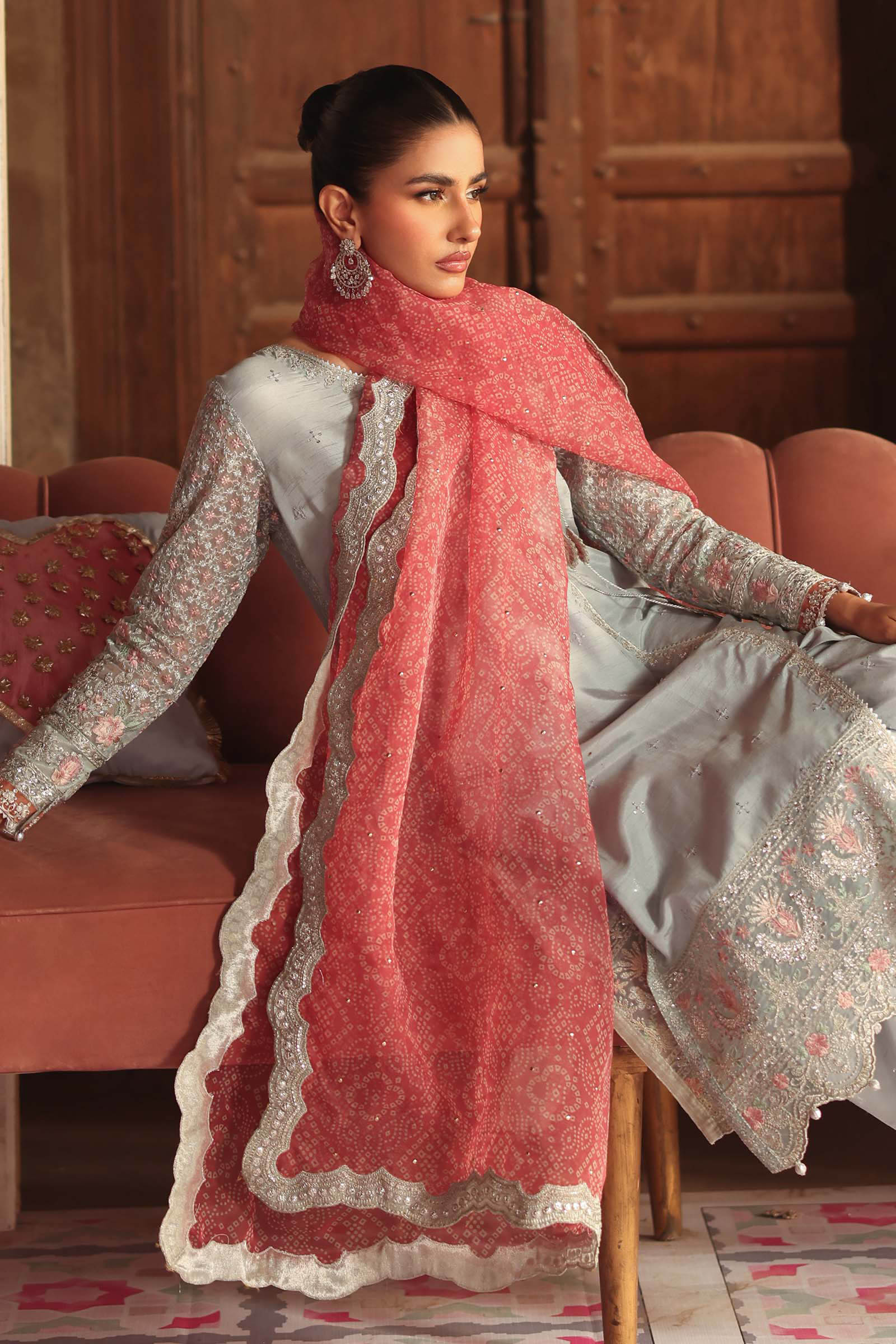 3 Piece Embroidered Raw Silk Suit - Image 9
