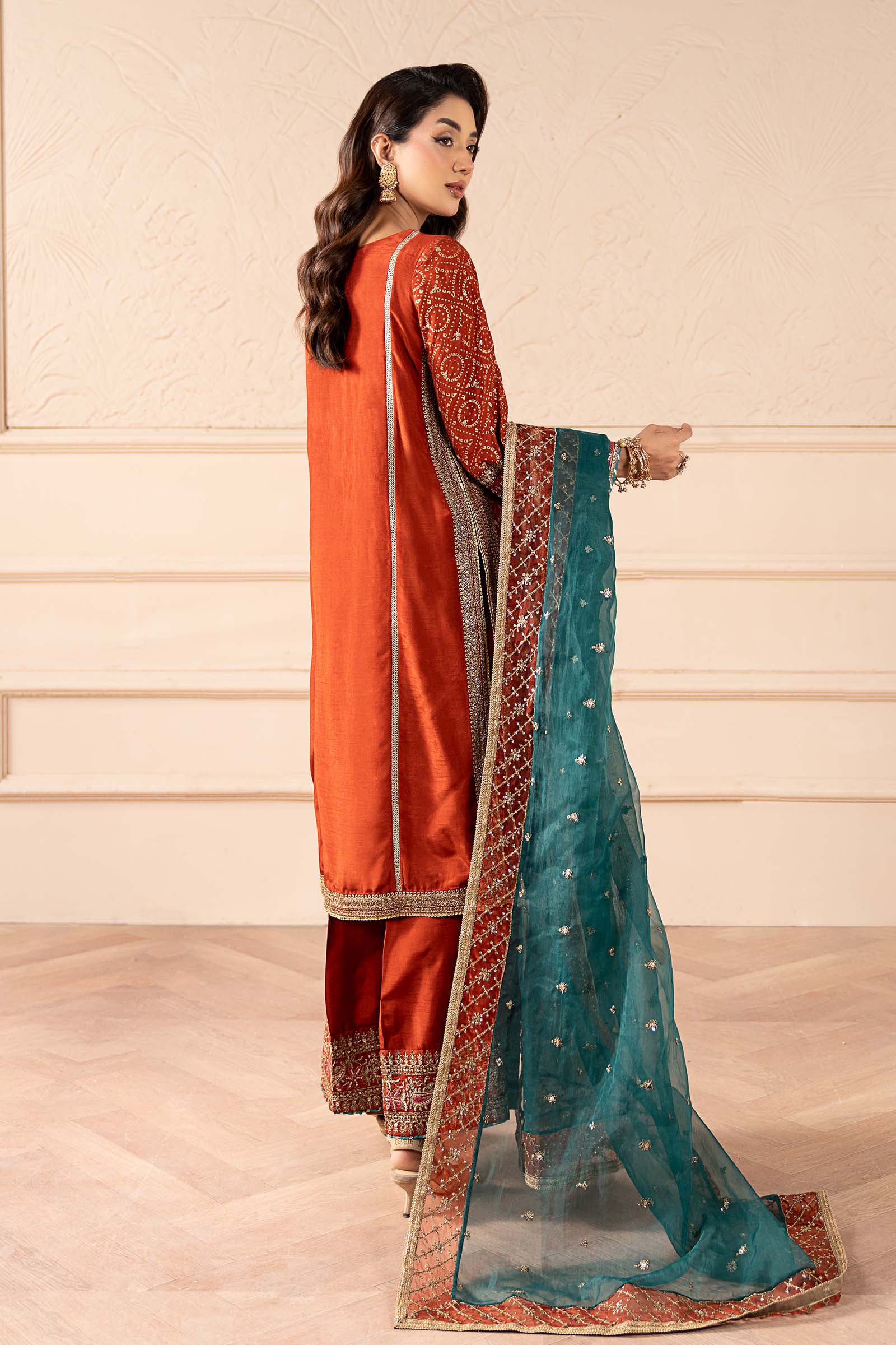 3 Piece Embroidered Raw Silk Suit - Image 5
