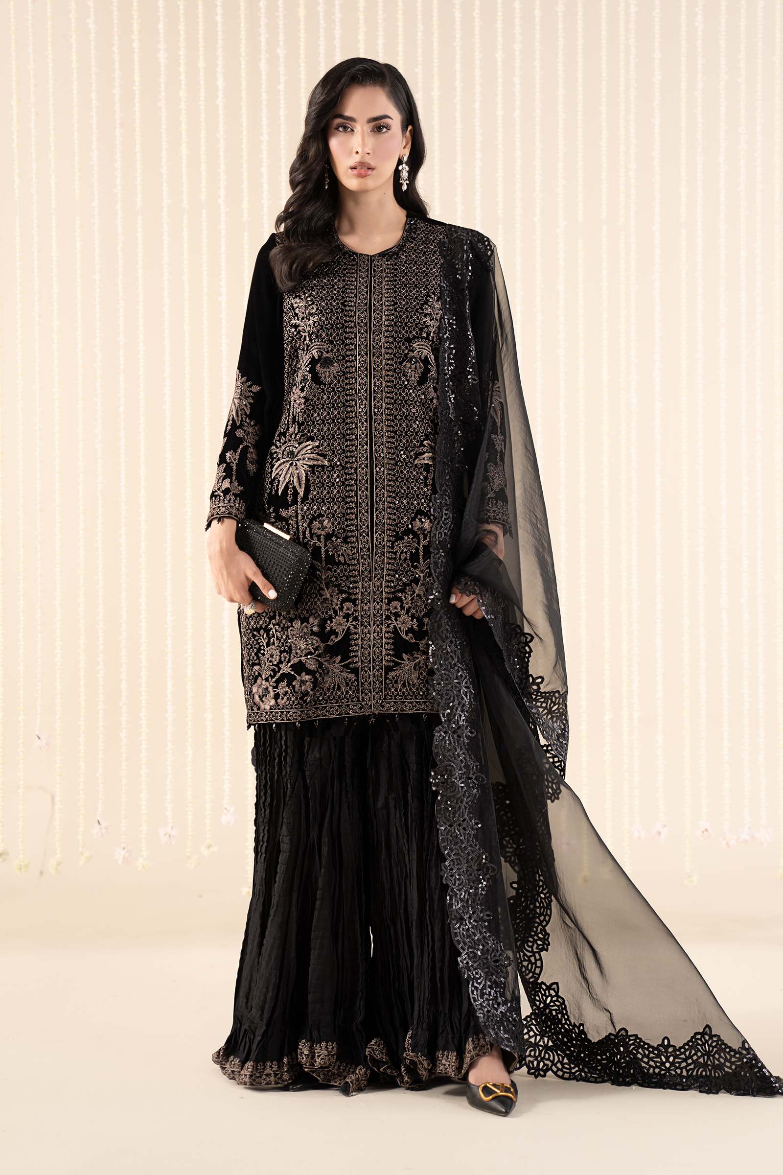 3 Piece Embroidered Velvet Suit