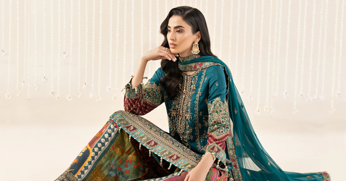 3 Piece Embroidered Raw Silk Suit - Image 9