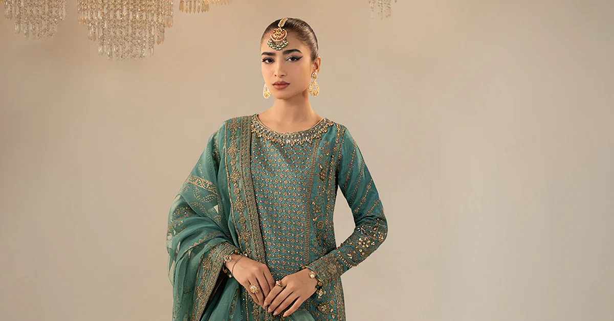 3 Piece Embroidered Raw Silk Suit - Image 12