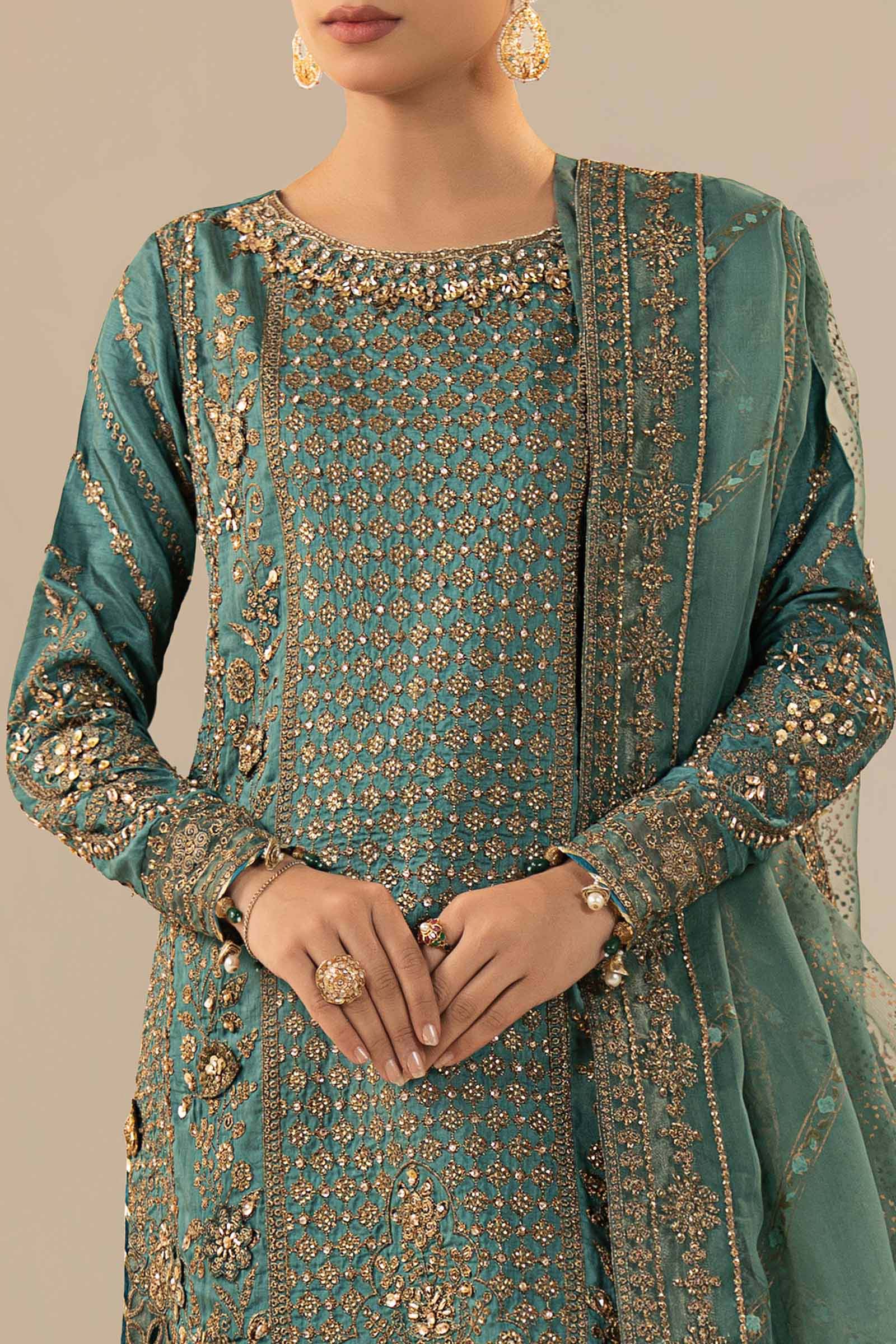 3 Piece Embroidered Raw Silk Suit - Image 8