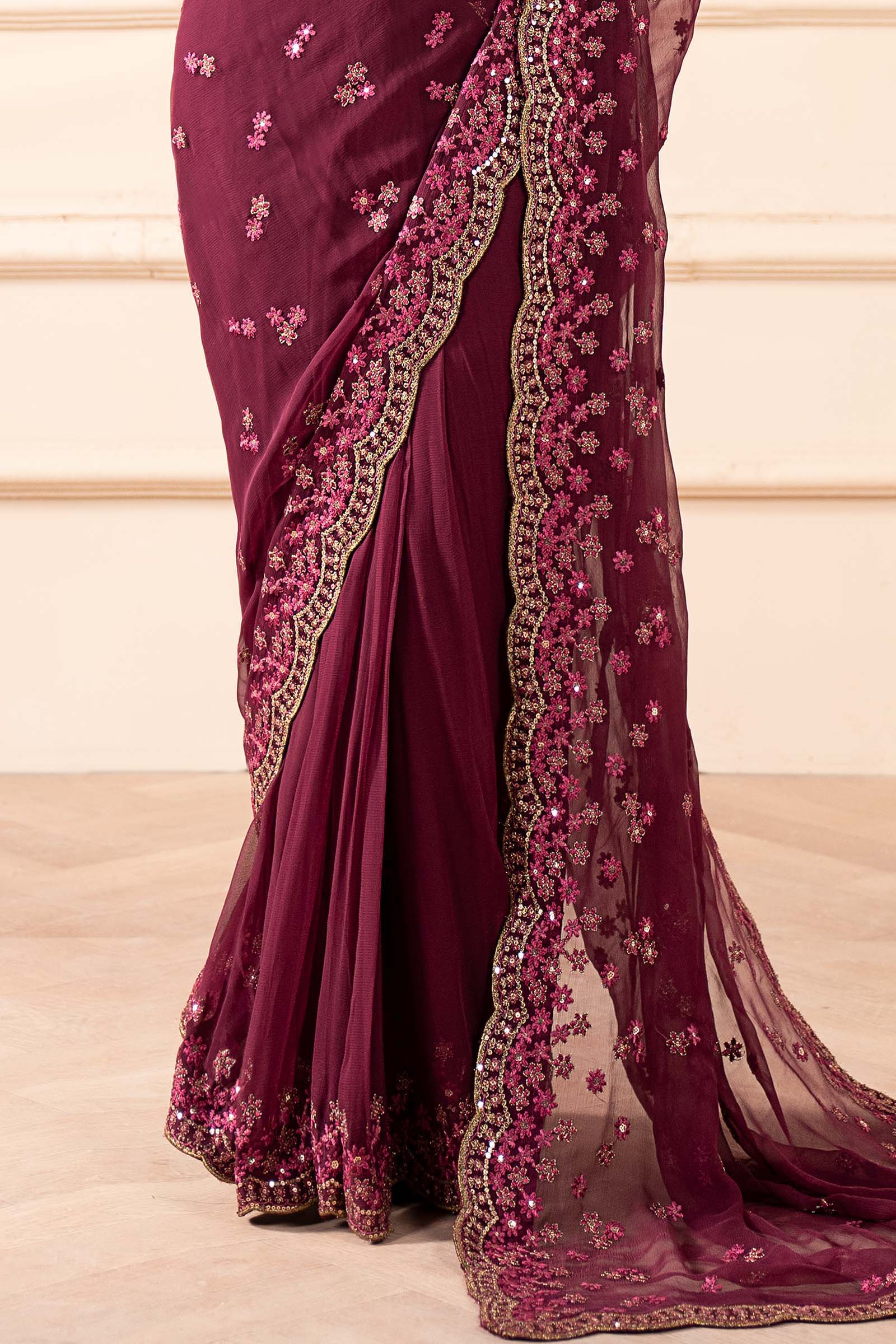 Embroidered Chiffon Saree - Image 7
