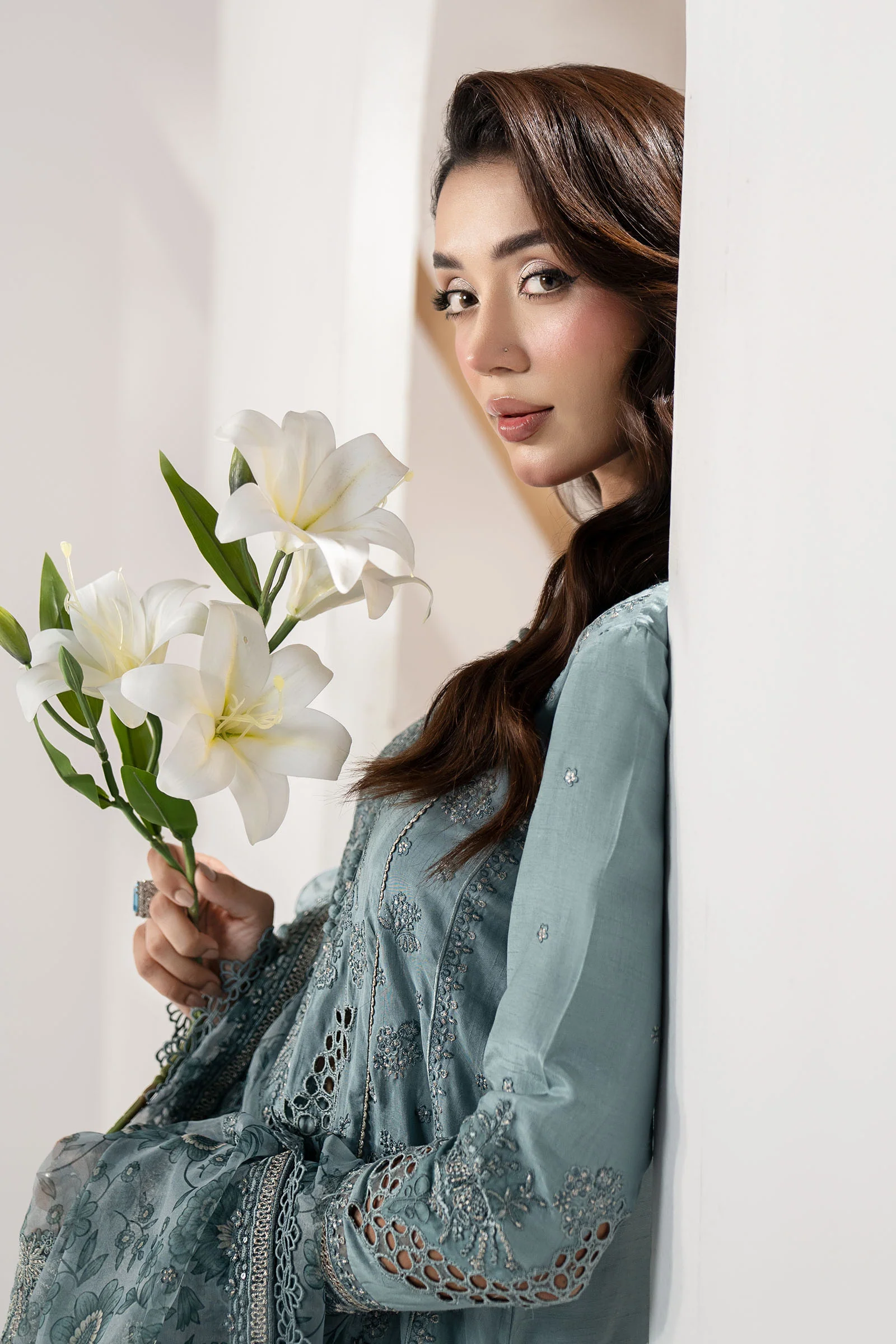 3 Piece Embroidered Raw Silk Suit - Image 2