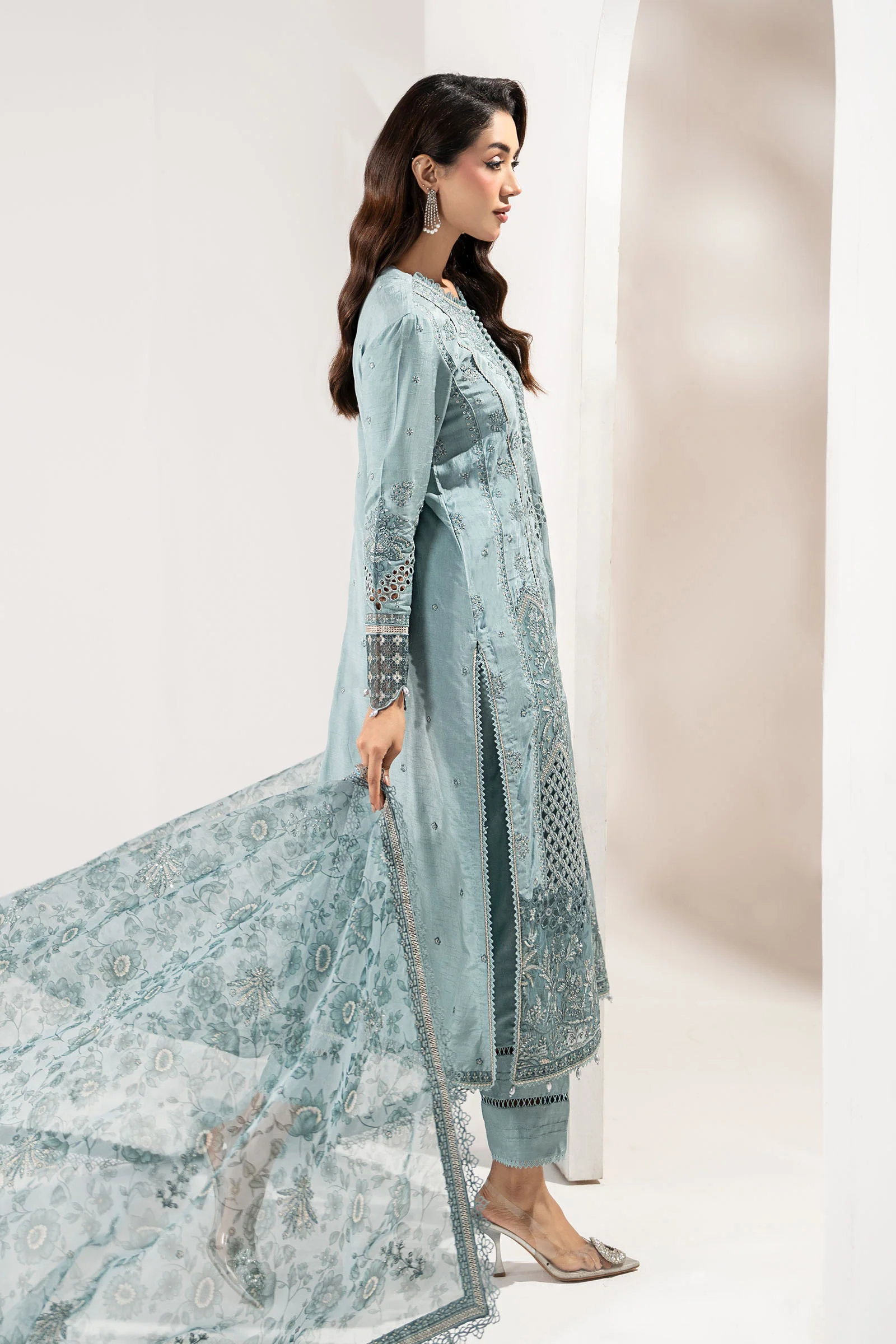 3 Piece Embroidered Raw Silk Suit - Image 6