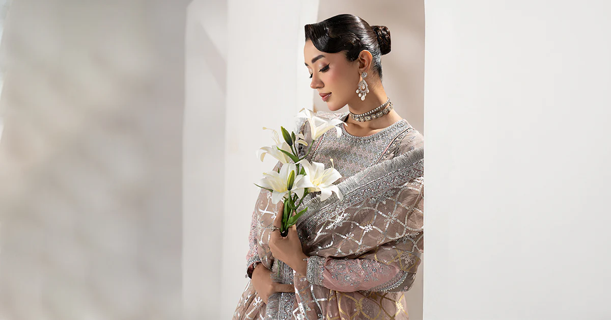 3 Piece Embroidered Raw Silk Suit - Image 9