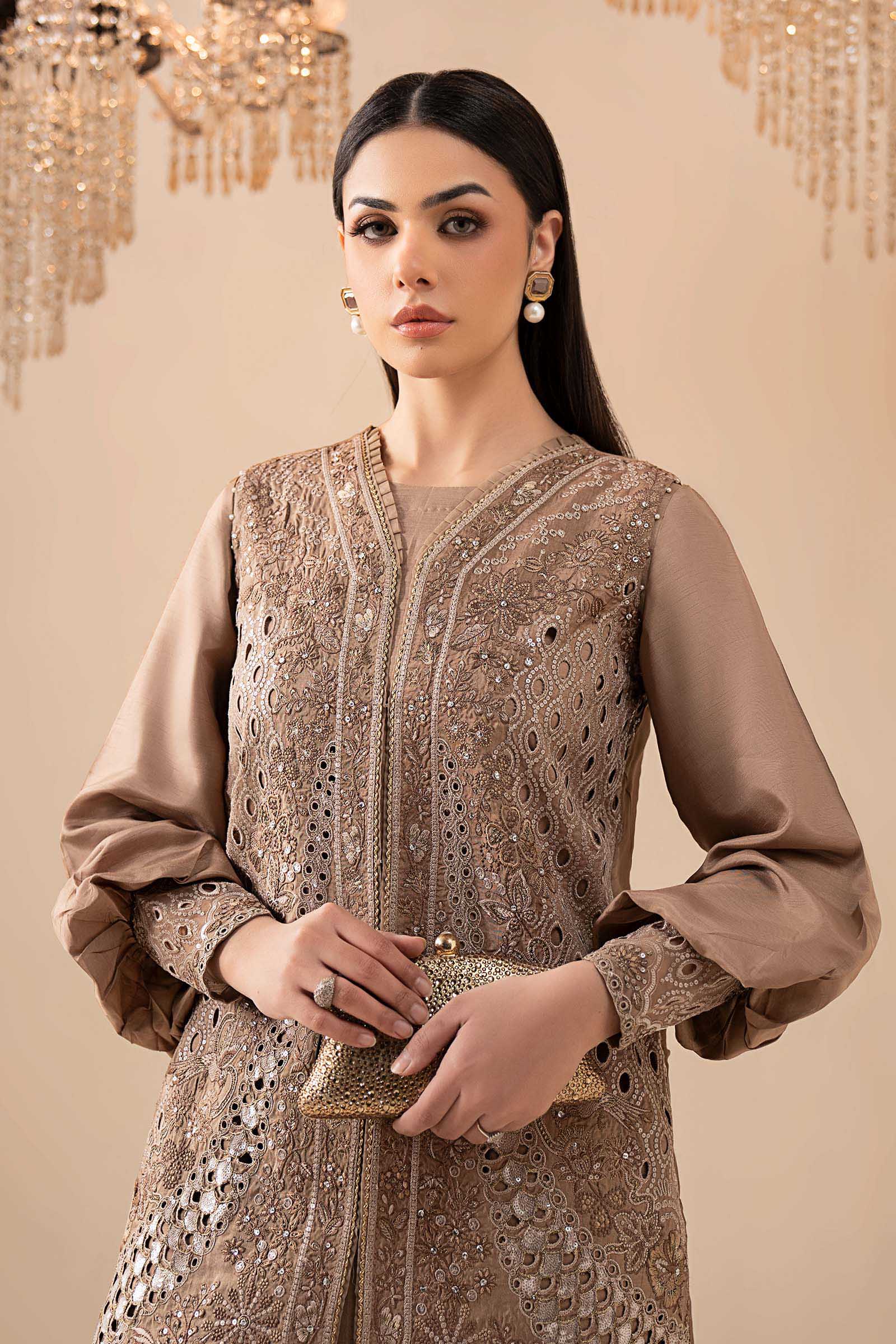 3 Piece Embroidered Raw Silk Suit - Image 3