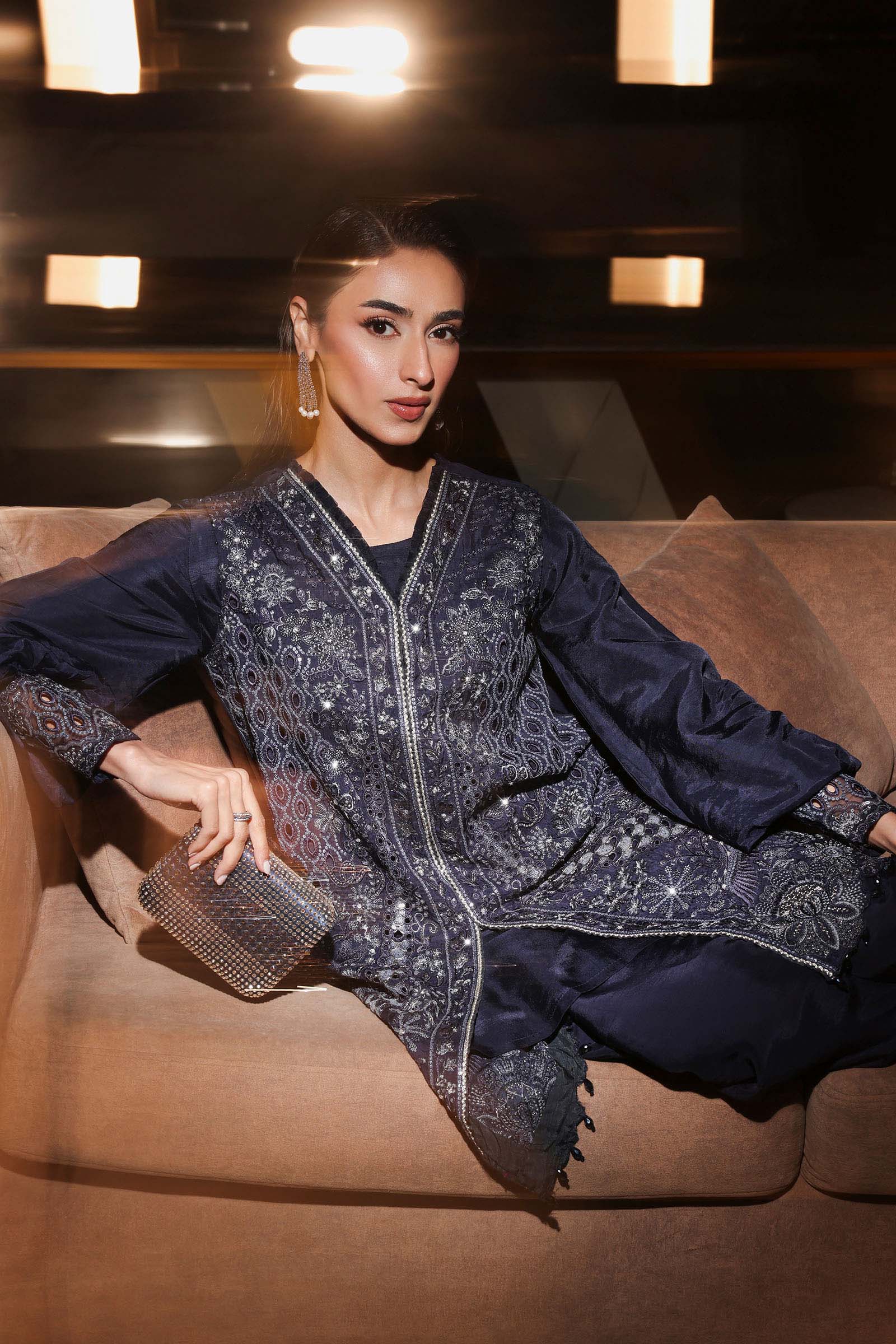 3 Piece Embroidered Raw Silk Suit - Image 3