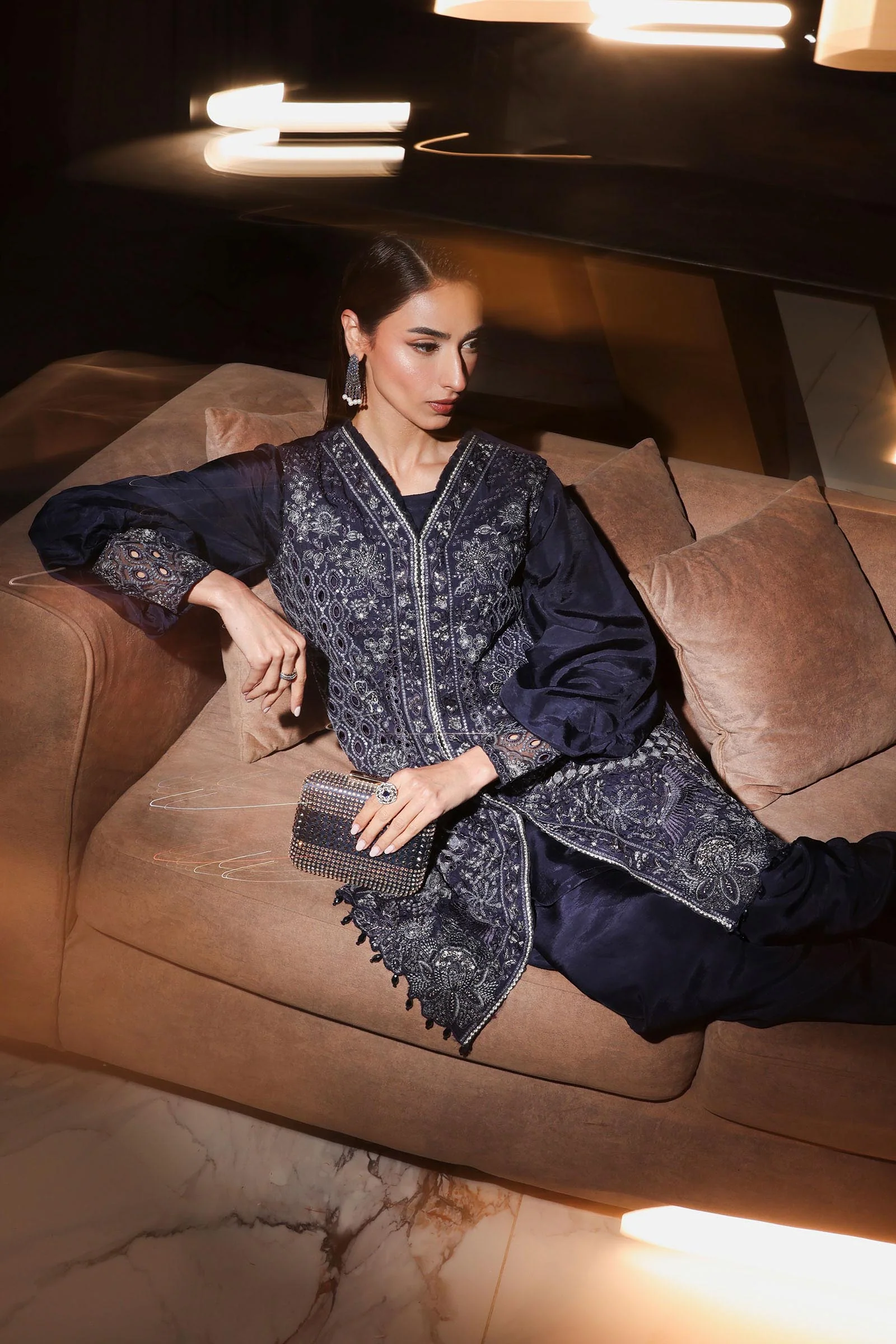 3 Piece Embroidered Raw Silk Suit - Image 4