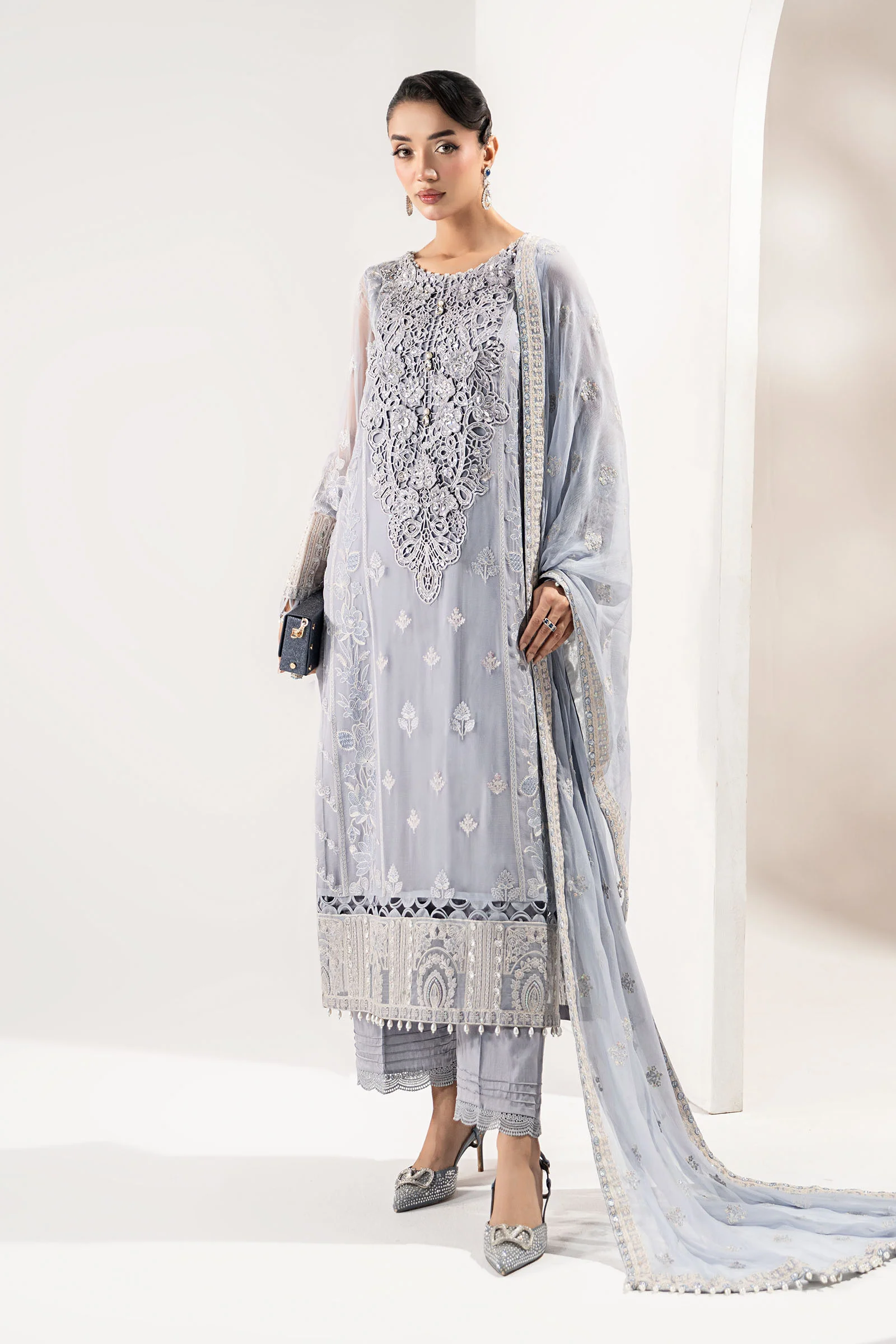 3 Piece Embroidered Chiffon Suit
