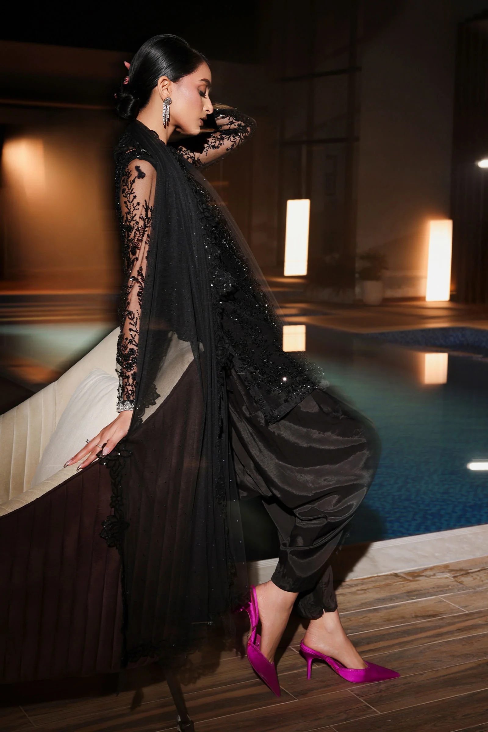 3 Piece Embroidered Net Suit - Image 6