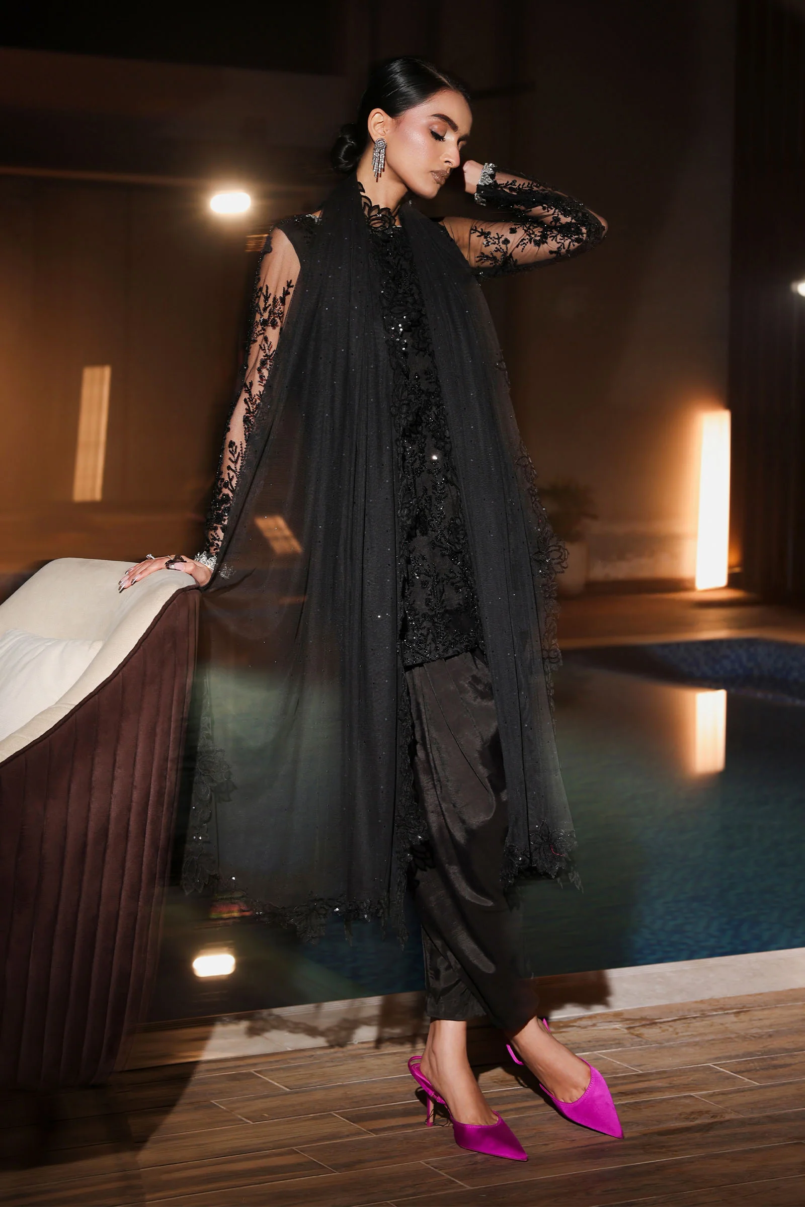 3 Piece Embroidered Net Suit - Image 8