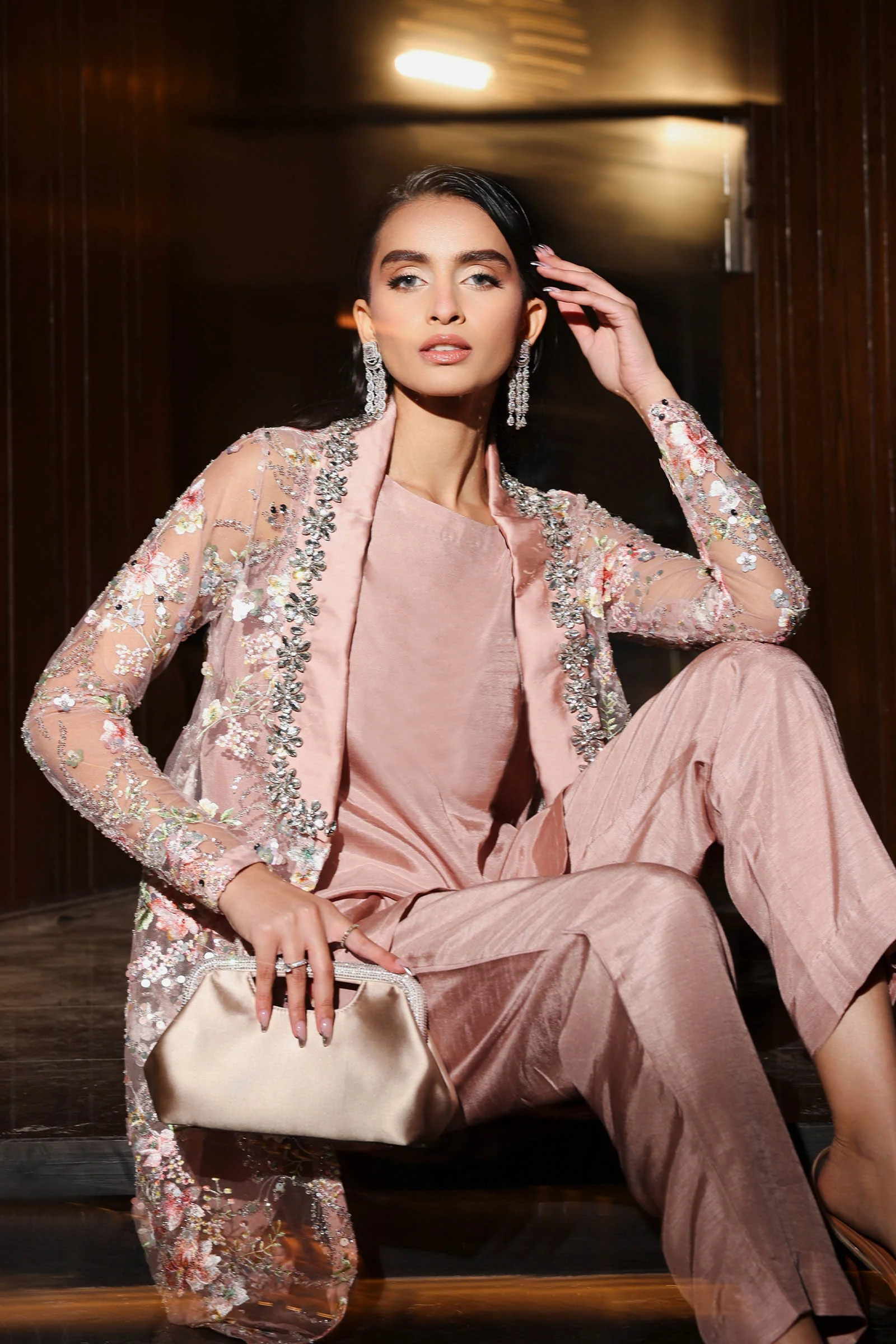 3 Piece Embroidered Net Suit - Image 4