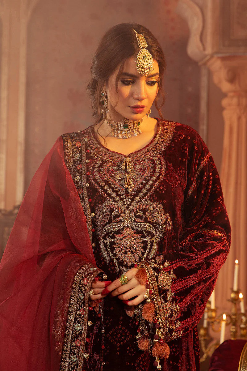 Unstitched Velvet VEL-20-105-Maroon - Image 2