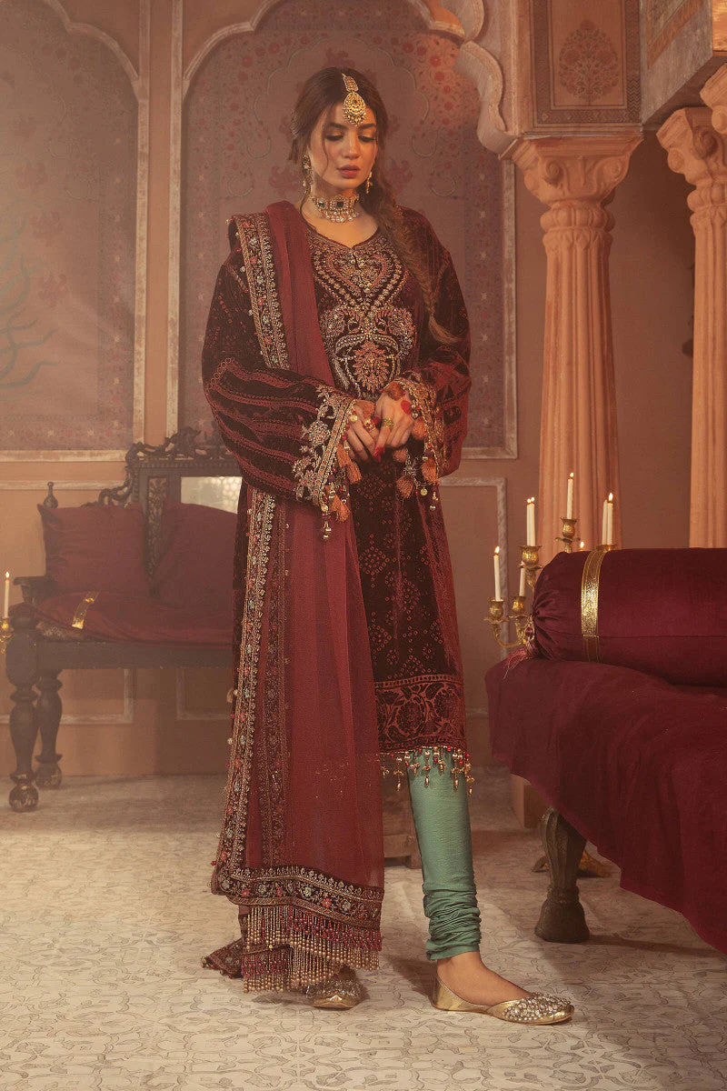 Unstitched Velvet VEL-20-105-Maroon - Image 3