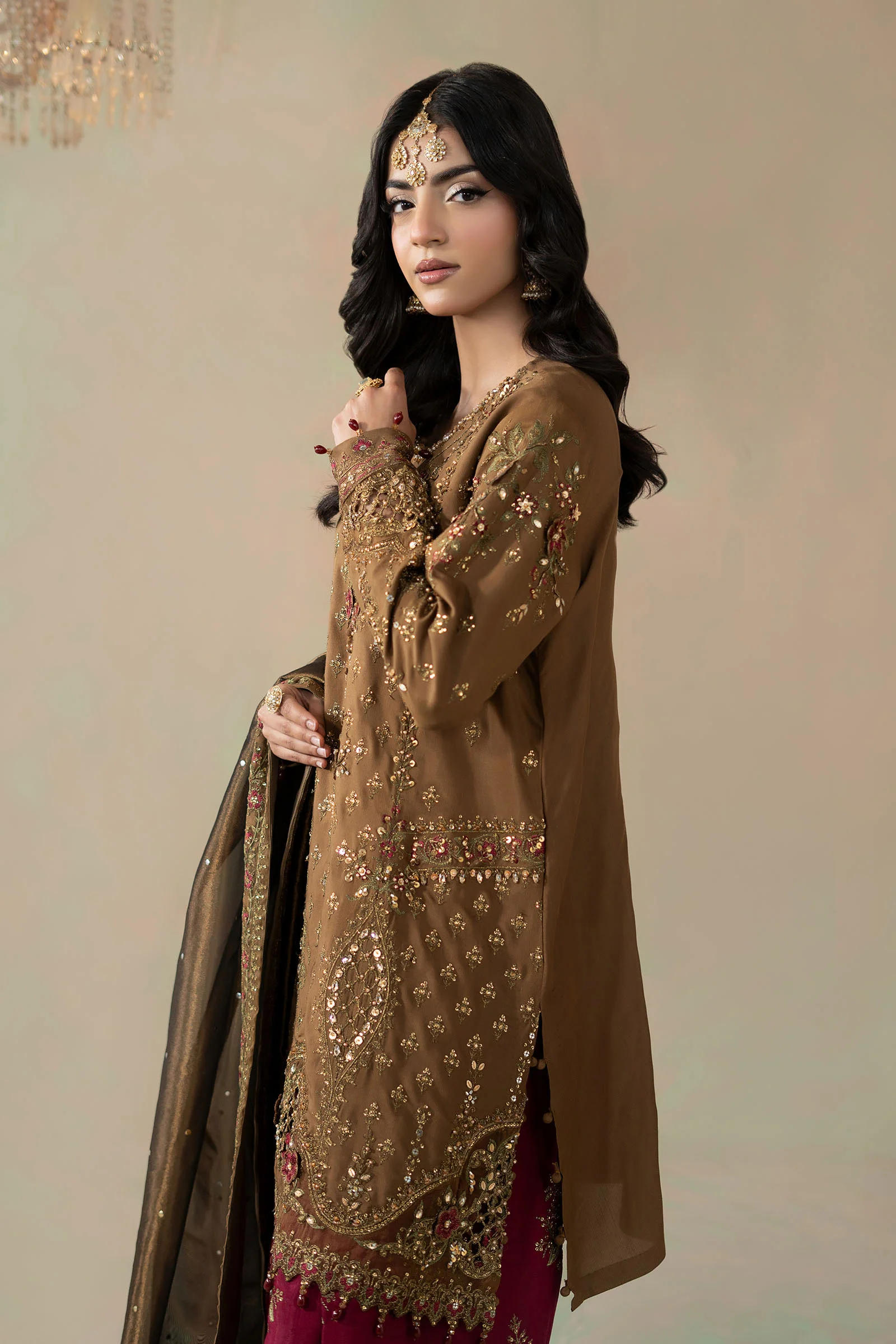 3 Piece Embroidered Raw Silk Suit - Image 4