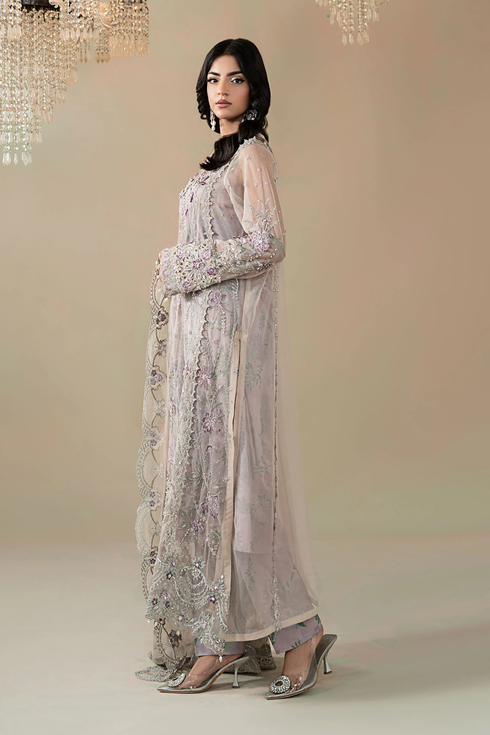 3 Piece Embroidered Net Suit - Image 5