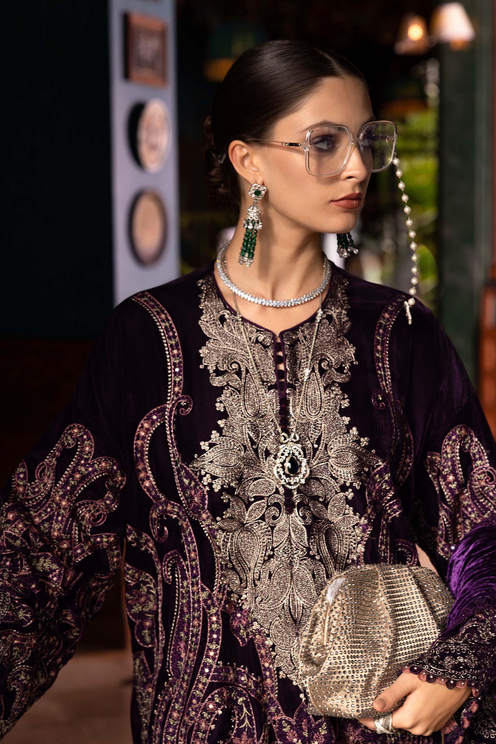 3 Piece Unstitched Embroidered Velvet Suit - Image 2